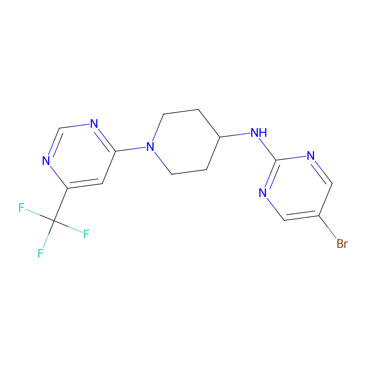5-bromo-N-{1-[6-(trifluoromethyl)pyrimidin-4-yl]piperidin-4-yl}pyrimidin-2-amine molecular structure, CAS 2034309-93-6