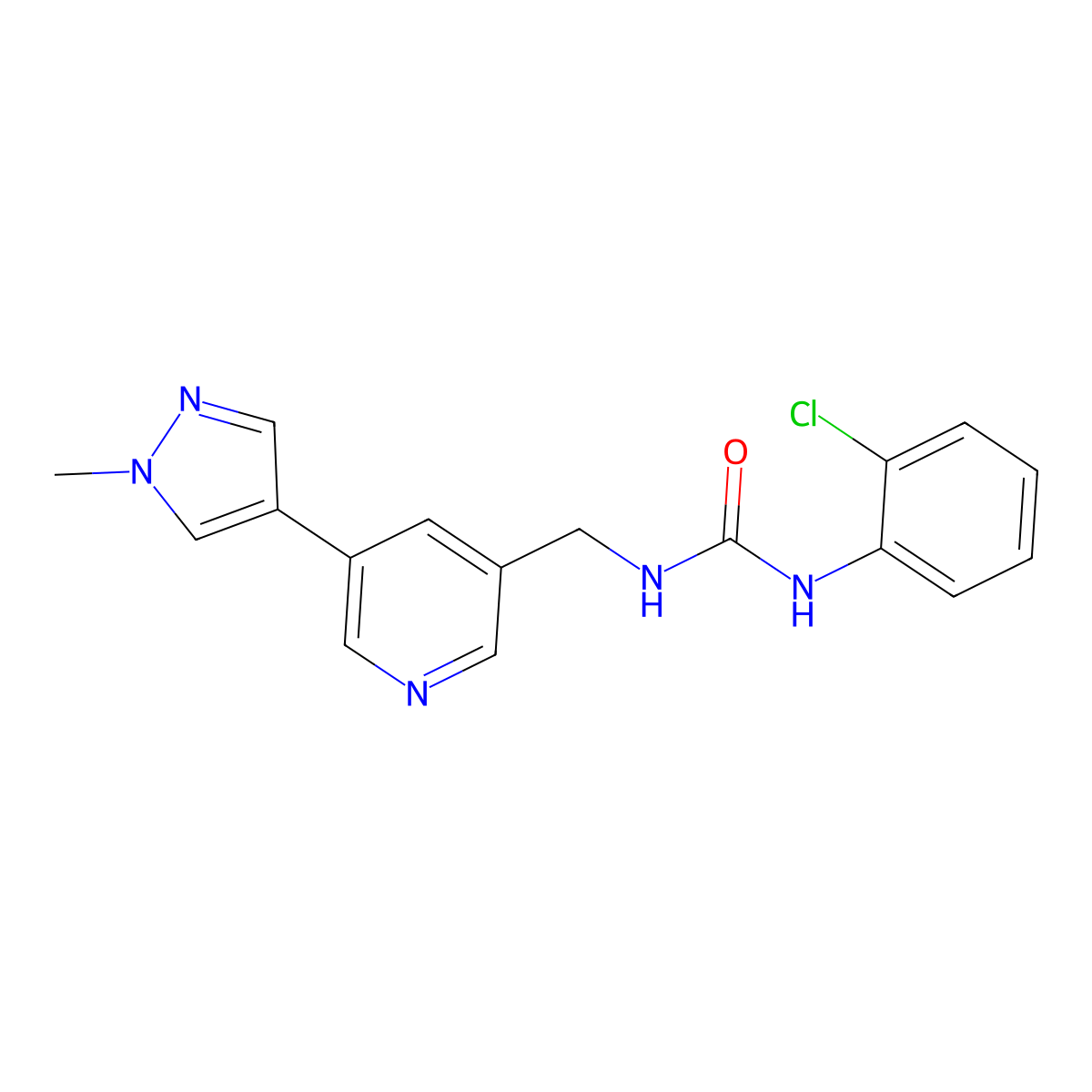 1-(2-chlorophenyl)-3-((5-(1-methyl-1H-pyrazol-4-yl)pyridin-3-yl)methyl)urea molecular structure, CAS 2034309-94-7