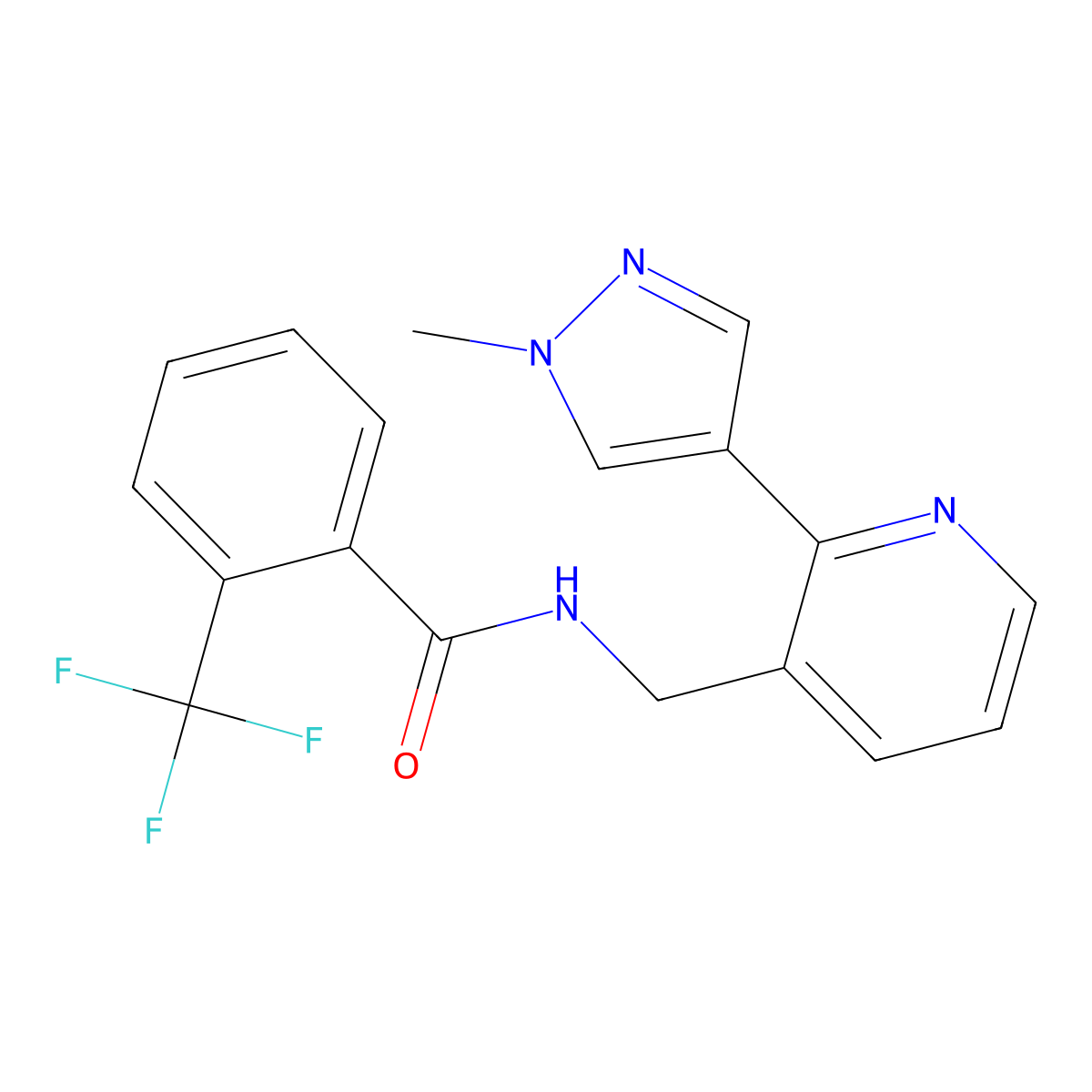 N-{[2-(1-methyl-1H-pyrazol-4-yl)pyridin-3-yl]methyl}-2-(trifluoromethyl)benzamide molecular structure, CAS 2034309-99-2