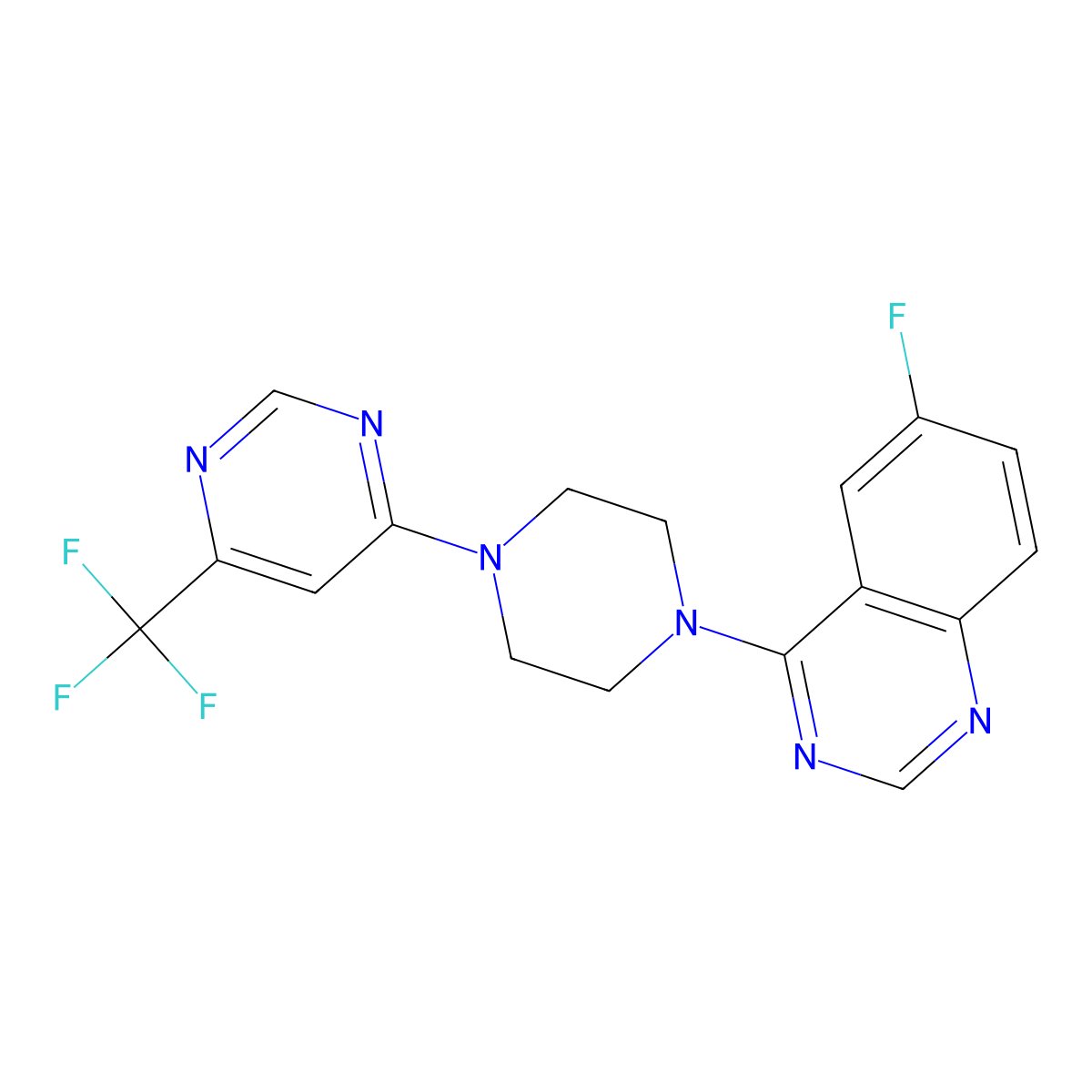 6-Fluoro-4-{4-[6-(trifluoromethyl)pyrimidin-4-yl]piperazin-1-yl}quinazoline molecular structure, CAS 2034310-06-8