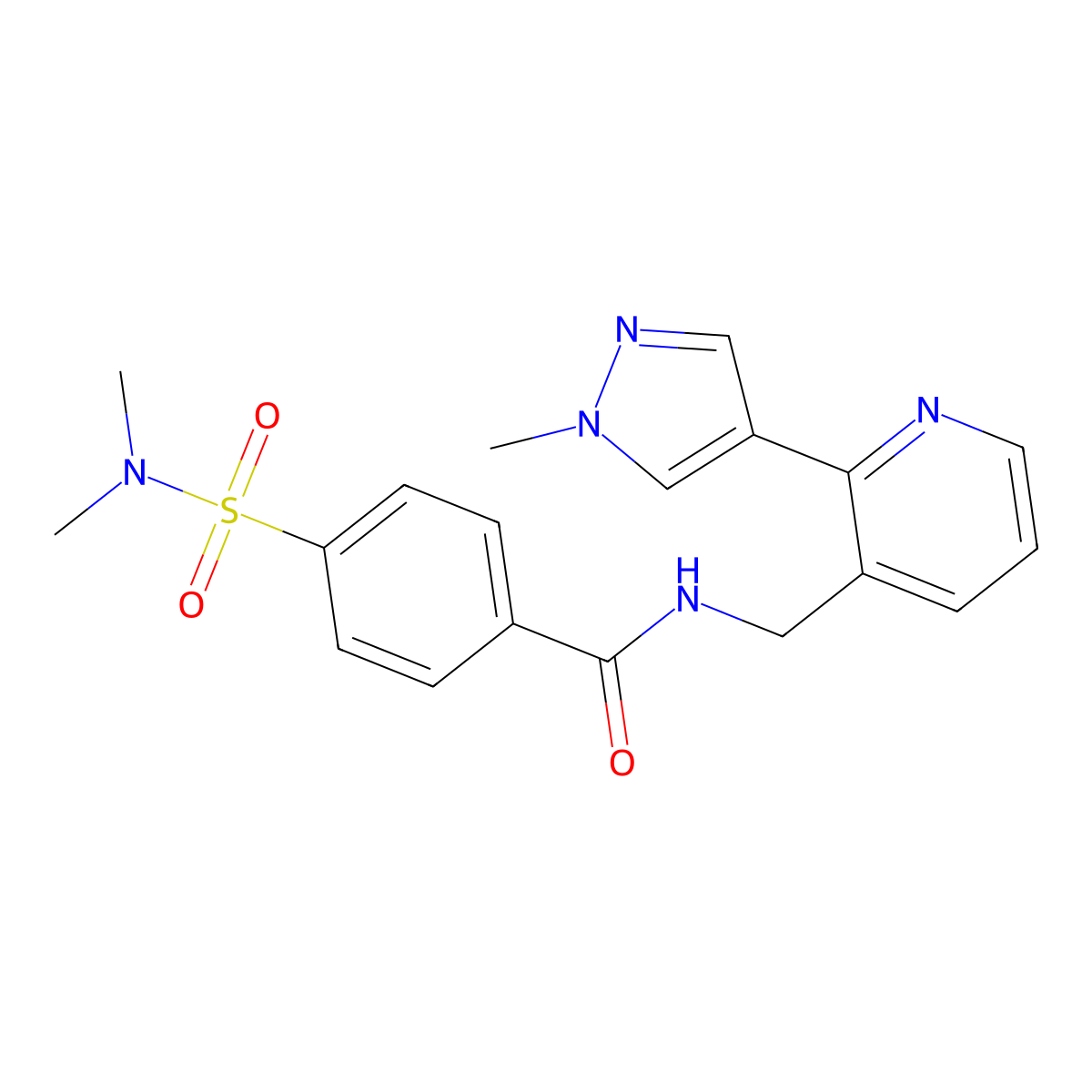 4-(N,N-dimethylsulfamoyl)-N-((2-(1-methyl-1H-pyrazol-4-yl)pyridin-3-yl)methyl)benzamide molecular structure, CAS 2034310-07-9