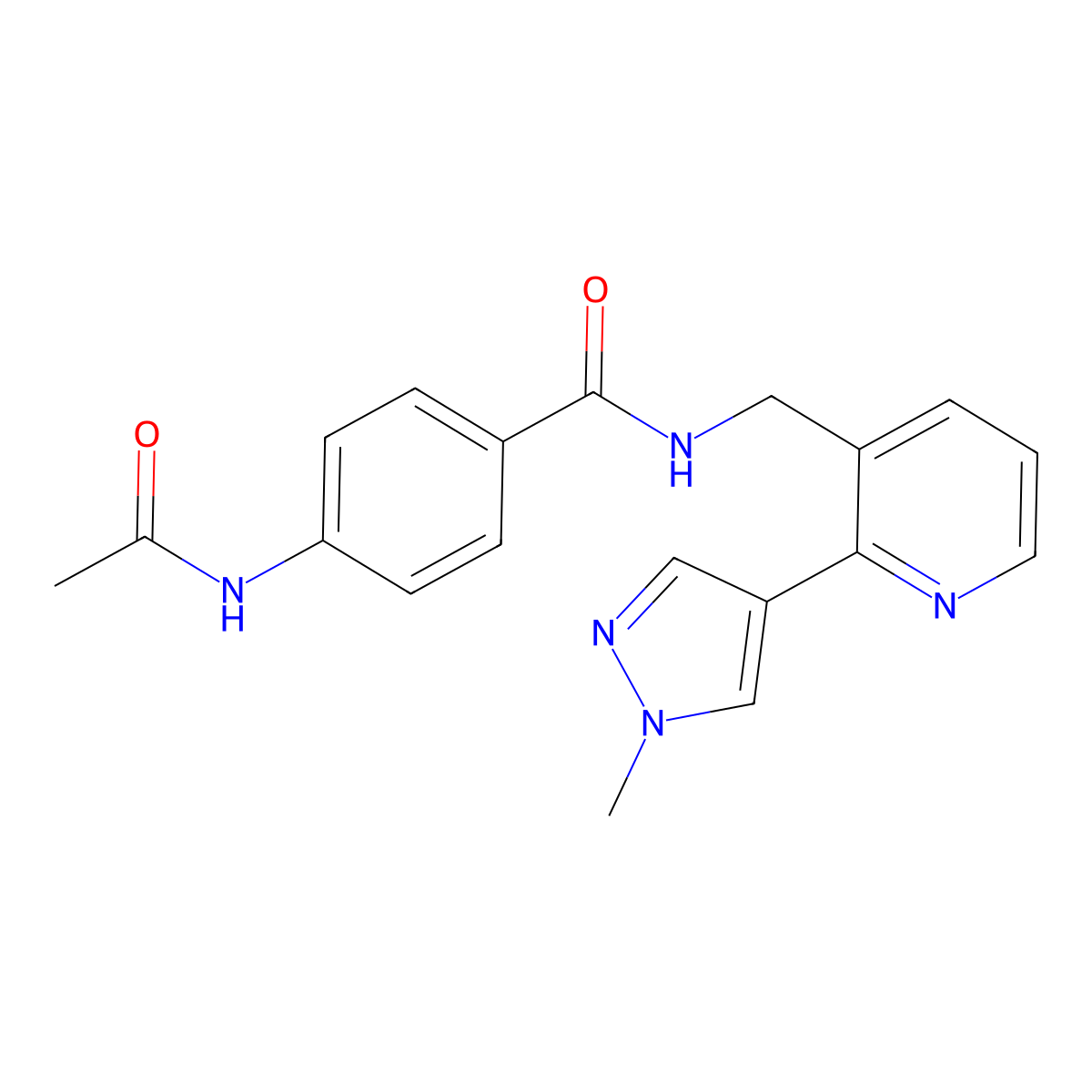 4-acetamido-N-{[2-(1-methyl-1H-pyrazol-4-yl)pyridin-3-yl]methyl}benzamide molecular structure, CAS 2034310-12-6