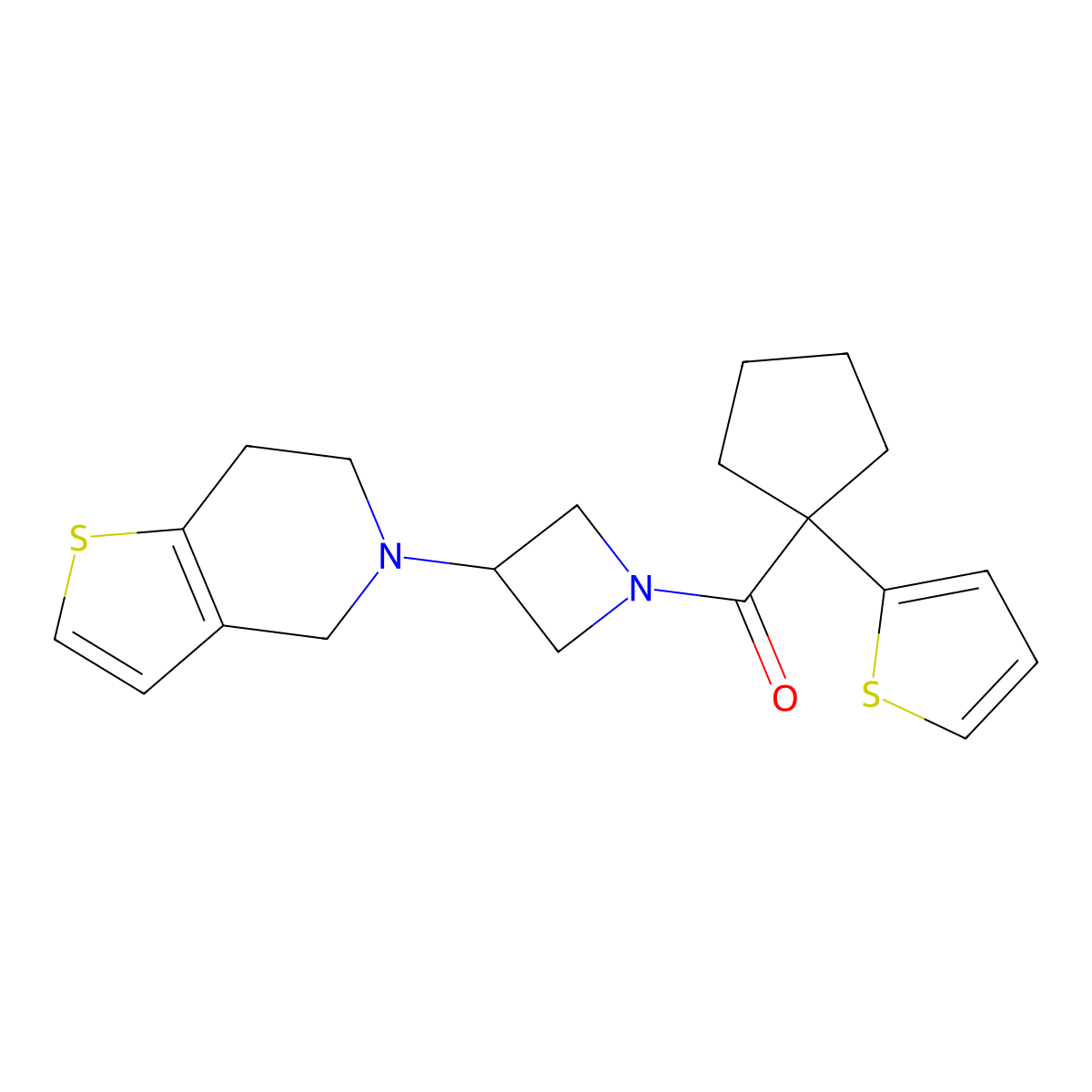 (3-(6,7-dihydrothieno[3,2-c]pyridin-5(4H)-yl)azetidin-1-yl)(1-(thiophen-2-yl)cyclopentyl)methanone molecular structure, CAS 2034310-16-0
