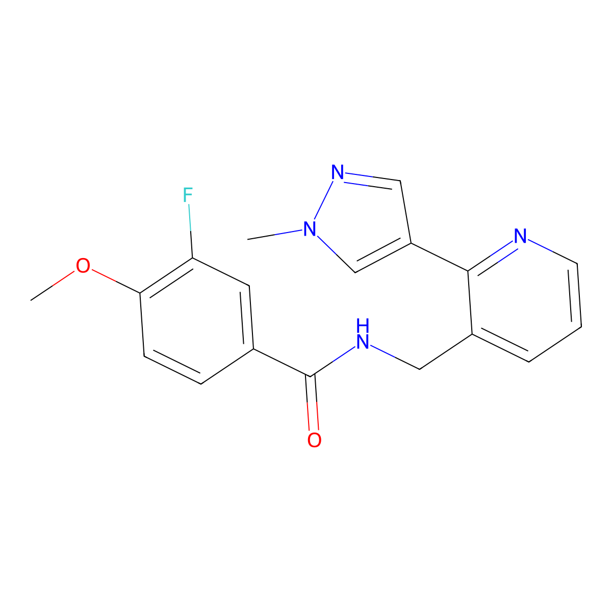 3-fluoro-4-methoxy-N-{[2-(1-methyl-1H-pyrazol-4-yl)pyridin-3-yl]methyl}benzamide molecular structure, CAS 2034310-19-3