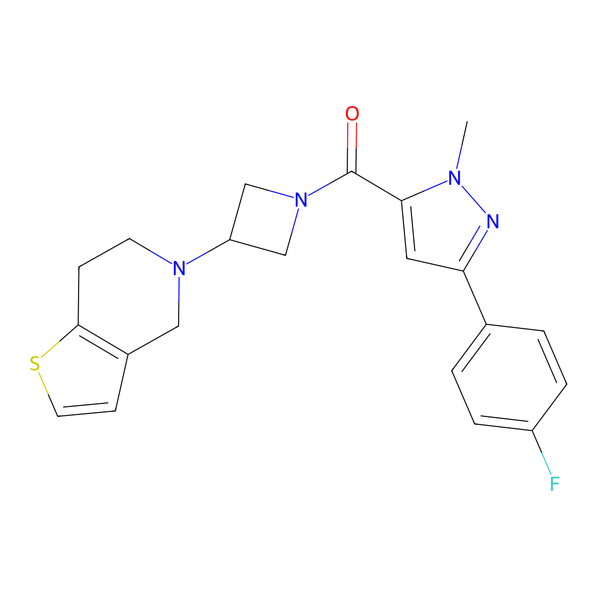 (3-(6,7-dihydrothieno[3,2-c]pyridin-5(4H)-yl)azetidin-1-yl)(3-(4-fluorophenyl)-1-methyl-1H-pyrazol-5-yl)methanone molecular structure, CAS 2034310-24-0