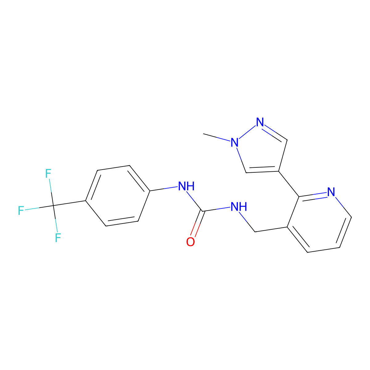 1-((2-(1-methyl-1H-pyrazol-4-yl)pyridin-3-yl)methyl)-3-(4-(trifluoromethyl)phenyl)urea molecular structure, CAS 2034310-29-5
