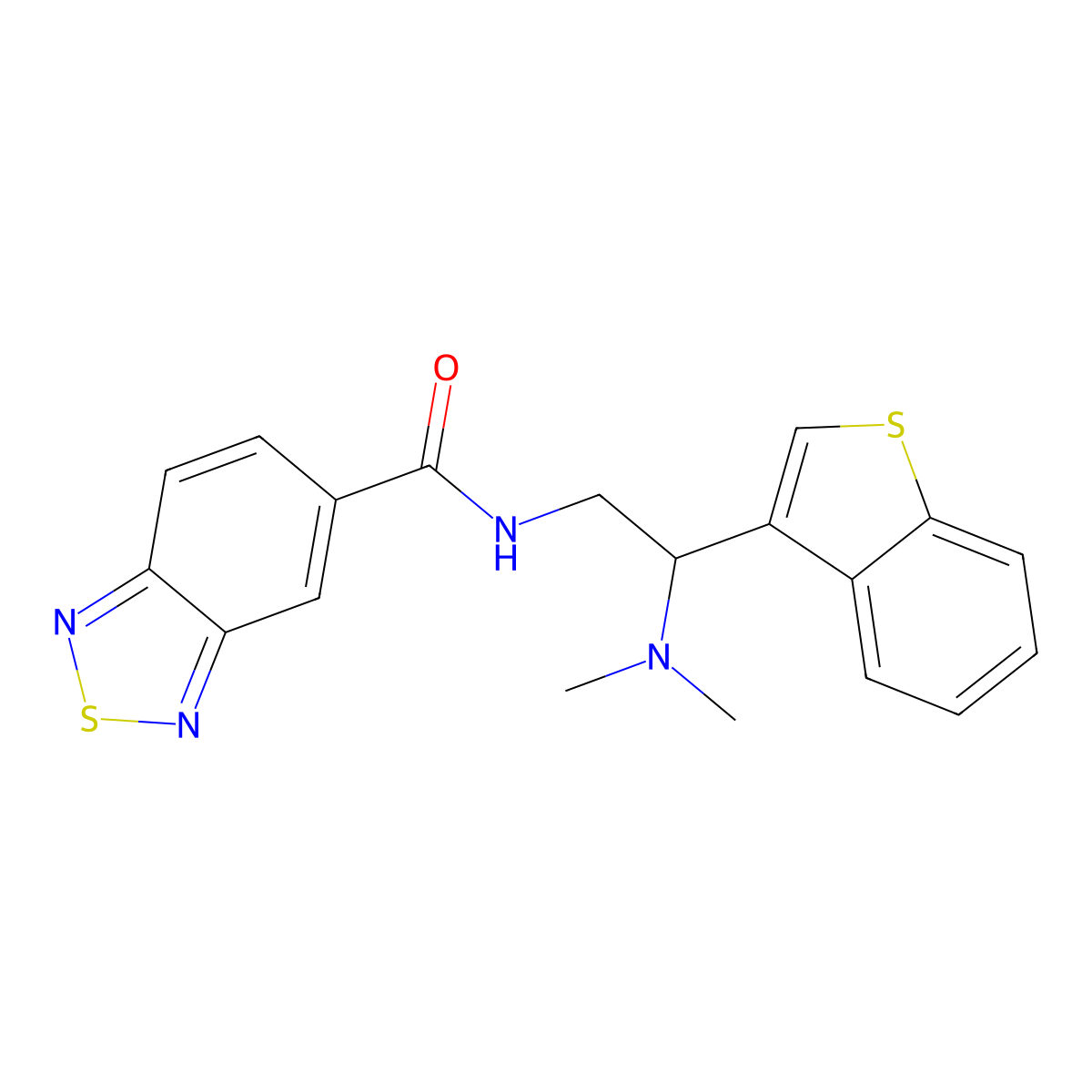 N-(2-(benzo[b]thiophen-3-yl)-2-(dimethylamino)ethyl)benzo[c][1,2,5]thiadiazole-5-carboxamide molecular structure, CAS 2034310-30-8