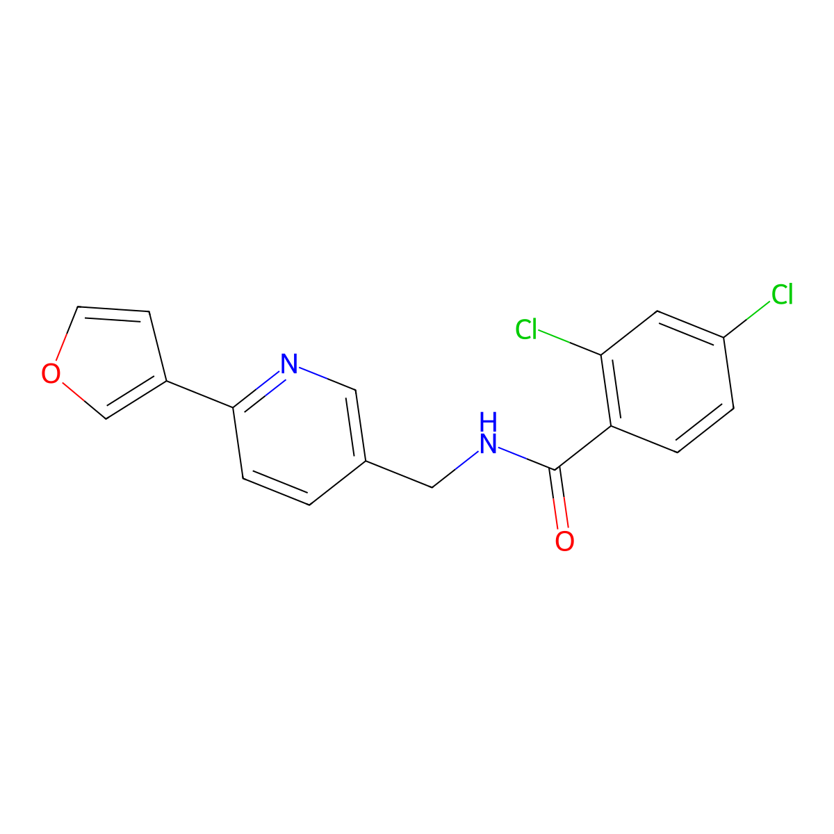 2,4-dichloro-N-{[6-(furan-3-yl)pyridin-3-yl]methyl}benzamide molecular structure, CAS 2034310-34-2