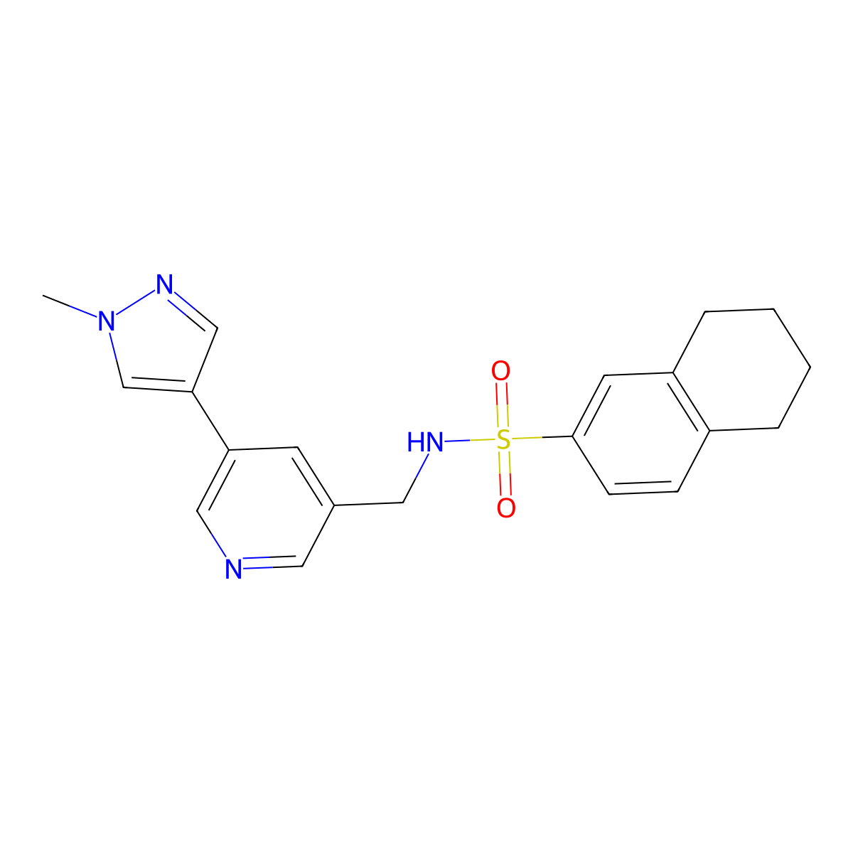 N-{[5-(1-methyl-1H-pyrazol-4-yl)pyridin-3-yl]methyl}-5,6,7,8-tetrahydronaphthalene-2-sulfonamide molecular structure, CAS 2034310-35-3