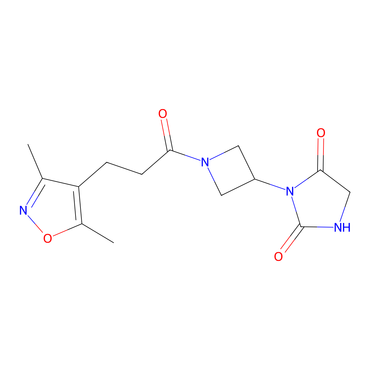 3-(1-(3-(3,5-Dimethylisoxazol-4-yl)propanoyl)azetidin-3-yl)imidazolidine-2,4-dione molecular structure, CAS 2034310-37-5