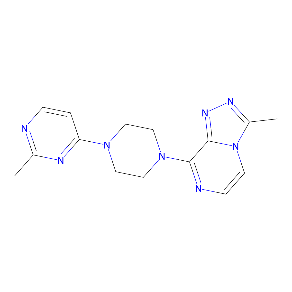 2-Methyl-4-(4-{3-methyl-[1,2,4]triazolo[4,3-a]pyrazin-8-yl}piperazin-1-yl)pyrimidine molecular structure, CAS 2034310-39-7