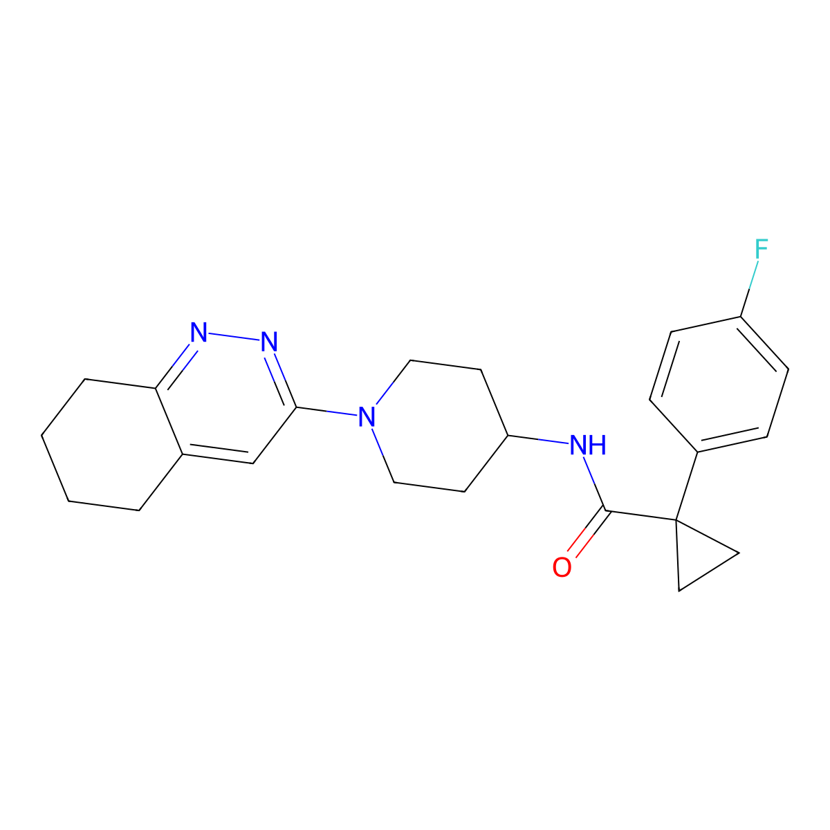 1-(4-fluorophenyl)-N-(1-(5,6,7,8-tetrahydrocinnolin-3-yl)piperidin-4-yl)cyclopropanecarboxamide molecular structure, CAS 2034310-43-3
