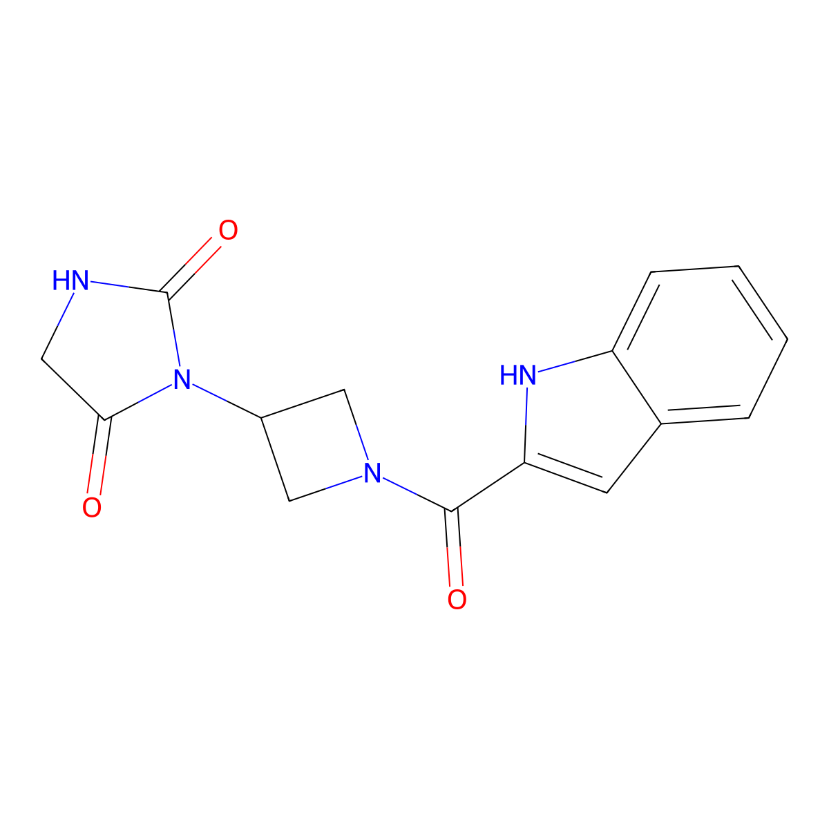 3-[1-(1H-indole-2-carbonyl)azetidin-3-yl]imidazolidine-2,4-dione molecular structure, CAS 2034310-50-2