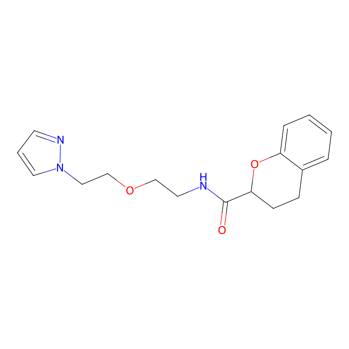 N-(2-(2-(1H-pyrazol-1-yl)ethoxy)ethyl)chroman-2-carboxamide molecular structure, CAS 2034310-55-7