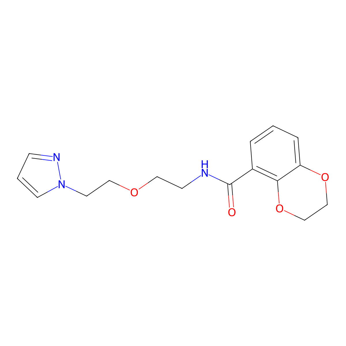 N-(2-(2-(1H-pyrazol-1-yl)ethoxy)ethyl)-2,3-dihydrobenzo[b][1,4]dioxine-5-carboxamide molecular structure, CAS 2034310-59-1