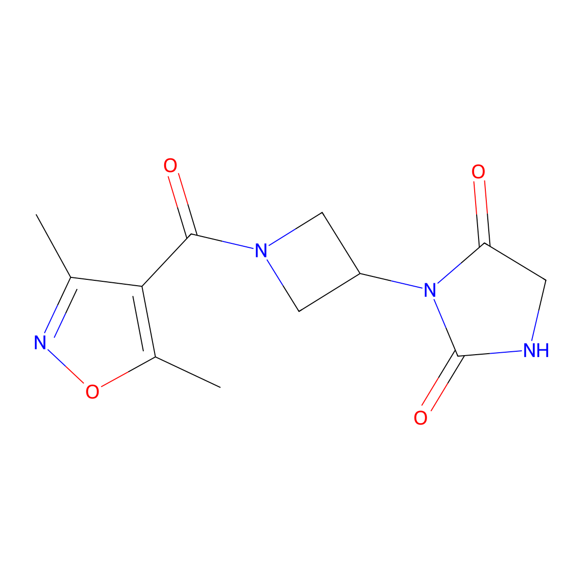 3-(1-(3,5-Dimethylisoxazole-4-carbonyl)azetidin-3-yl)imidazolidine-2,4-dione molecular structure, CAS 2034310-63-7
