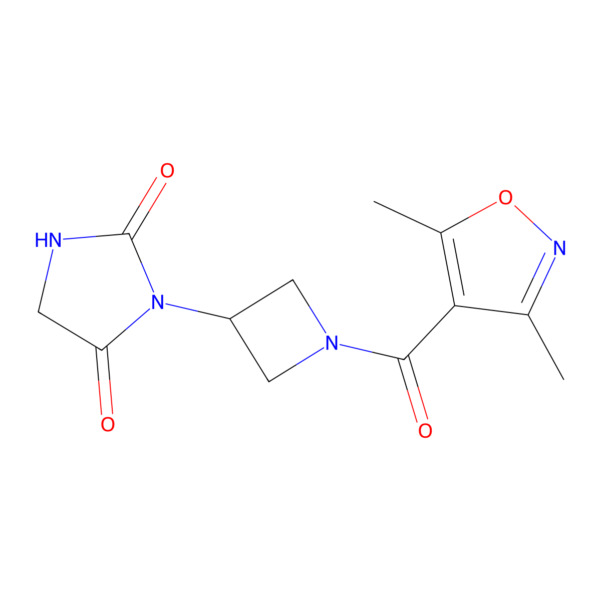 3-(1-(3,5-Dimethylisoxazole-4-carbonyl)azetidin-3-yl)imidazolidine-2,4-dione molecular structure, CAS 2034310-63-7
