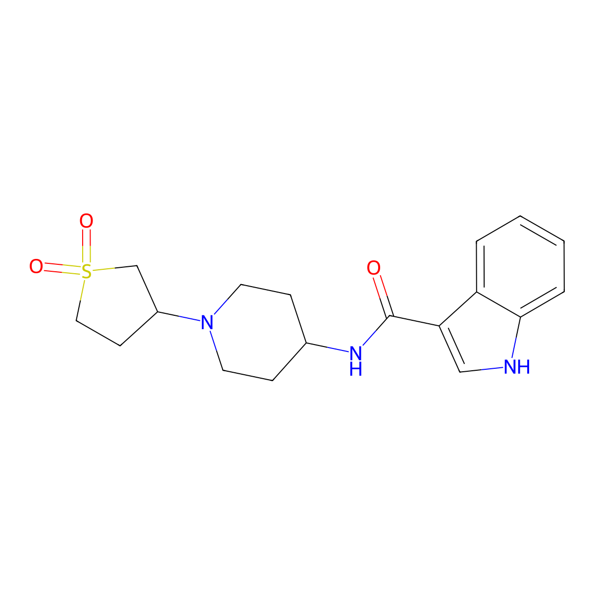 N-(1-(1,1-dioxidotetrahydrothiophen-3-yl)piperidin-4-yl)-1H-indole-3-carboxamide molecular structure, CAS 2034310-69-3