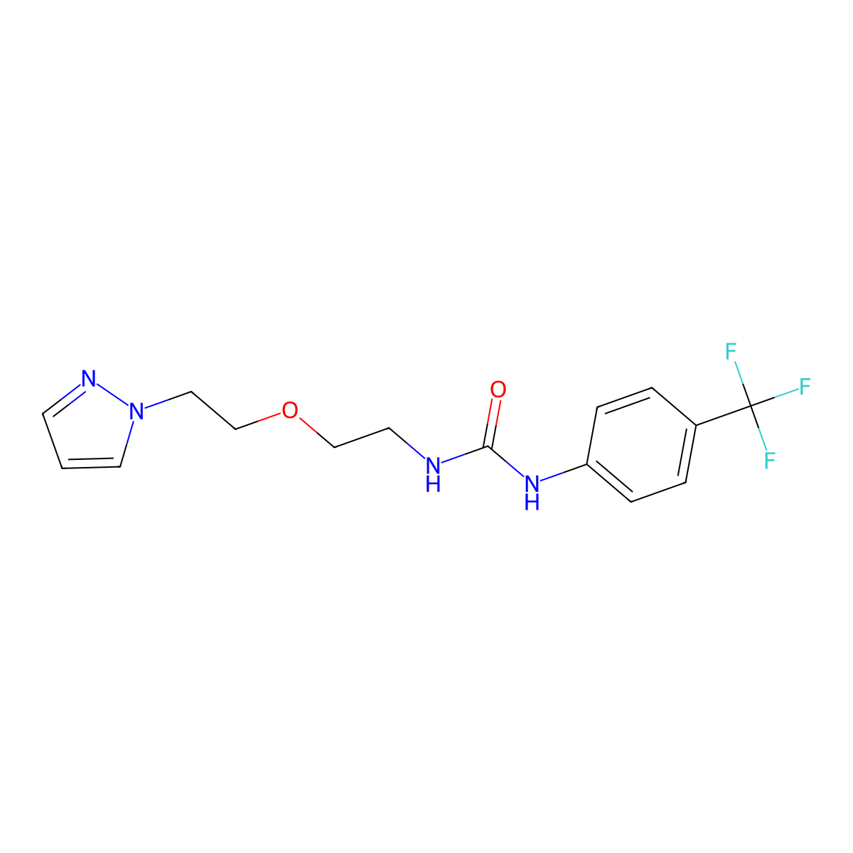 1-(2-(2-(1H-pyrazol-1-yl)ethoxy)ethyl)-3-(4-(trifluoromethyl)phenyl)urea molecular structure, CAS 2034310-70-6