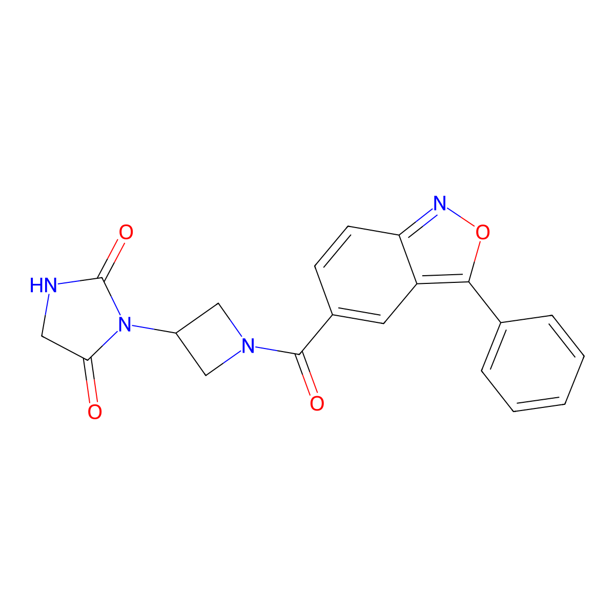 3-(1-(3-Phenylbenzo[c]isoxazole-5-carbonyl)azetidin-3-yl)imidazolidine-2,4-dione molecular structure, CAS 2034310-71-7