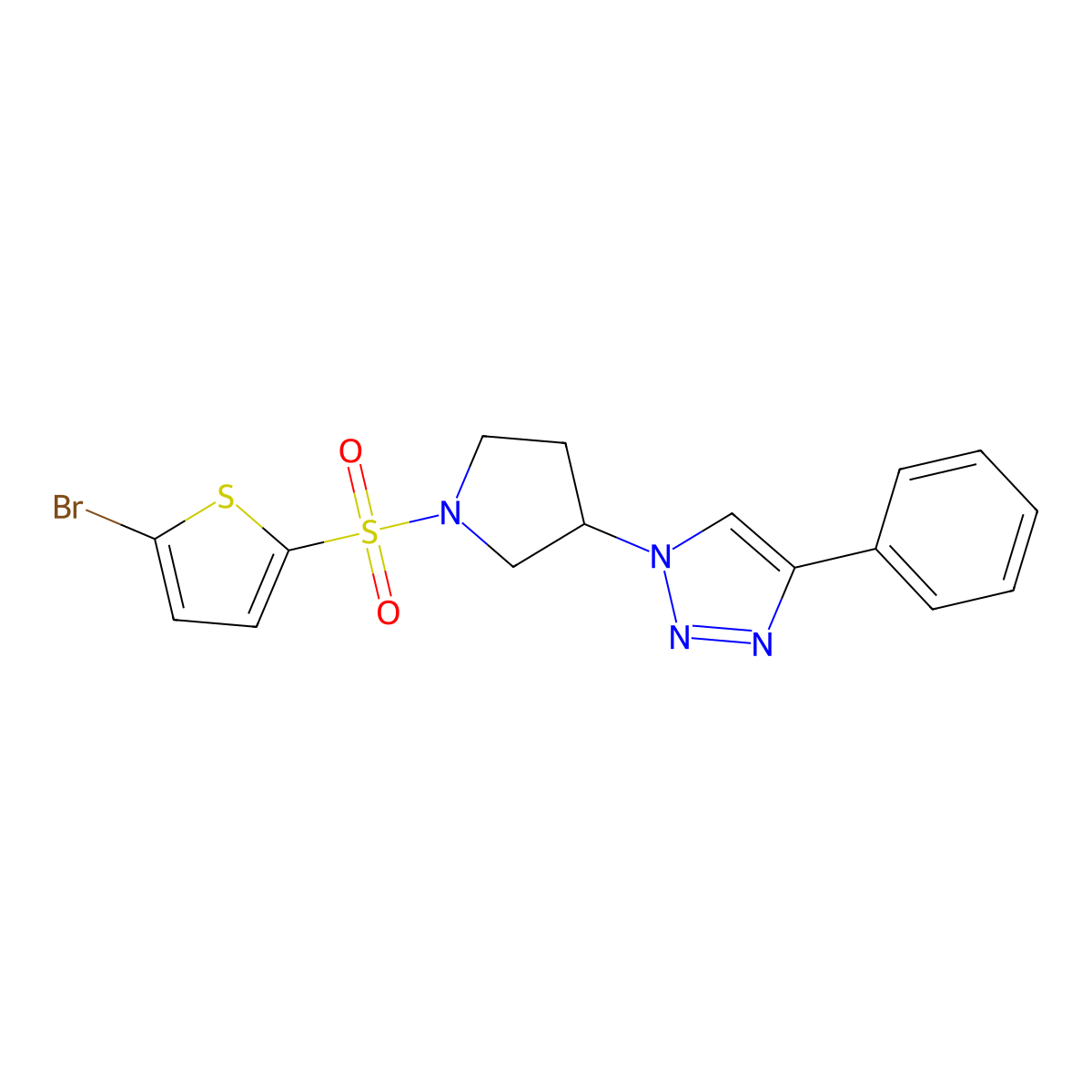 1-(1-((5-bromothiophen-2-yl)sulfonyl)pyrrolidin-3-yl)-4-phenyl-1H-1,2,3-triazole molecular structure, CAS 2034310-81-9