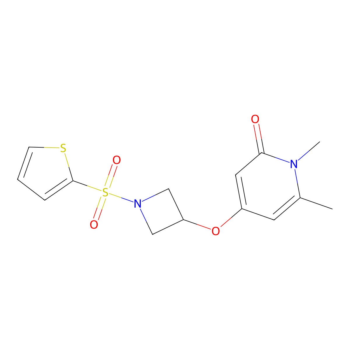 1,6-dimethyl-4-((1-(thiophen-2-ylsulfonyl)azetidin-3-yl)oxy)pyridin-2(1H)-one molecular structure, CAS 2034310-89-7