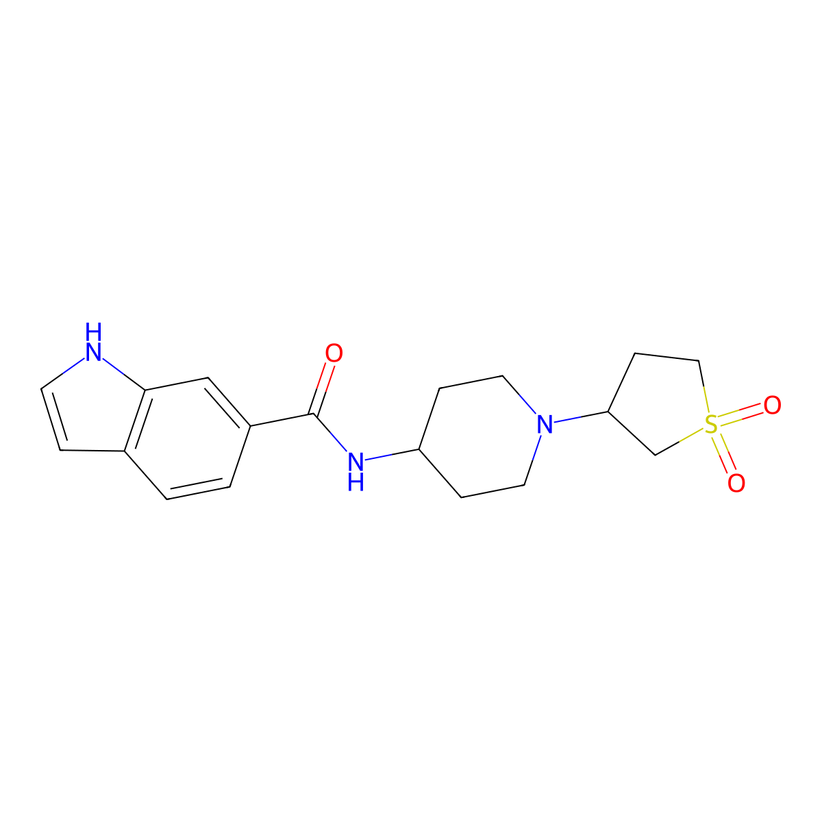 N-(1-(1,1-dioxidotetrahydrothiophen-3-yl)piperidin-4-yl)-1H-indole-6-carboxamide molecular structure, CAS 2034310-90-0
