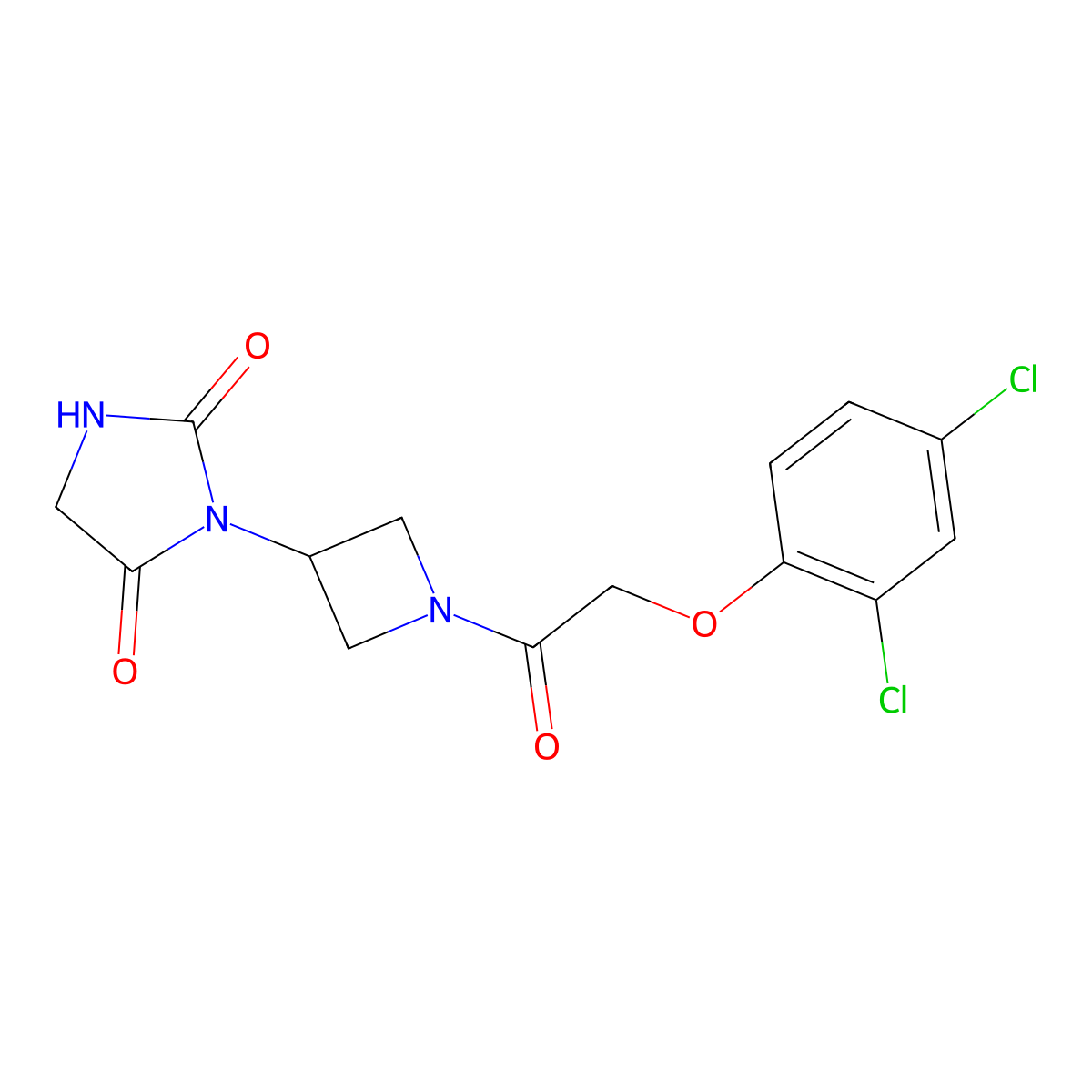 3-{1-[2-(2,4-Dichlorophenoxy)acetyl]azetidin-3-yl}imidazolidine-2,4-dione molecular structure, CAS 2034310-93-3