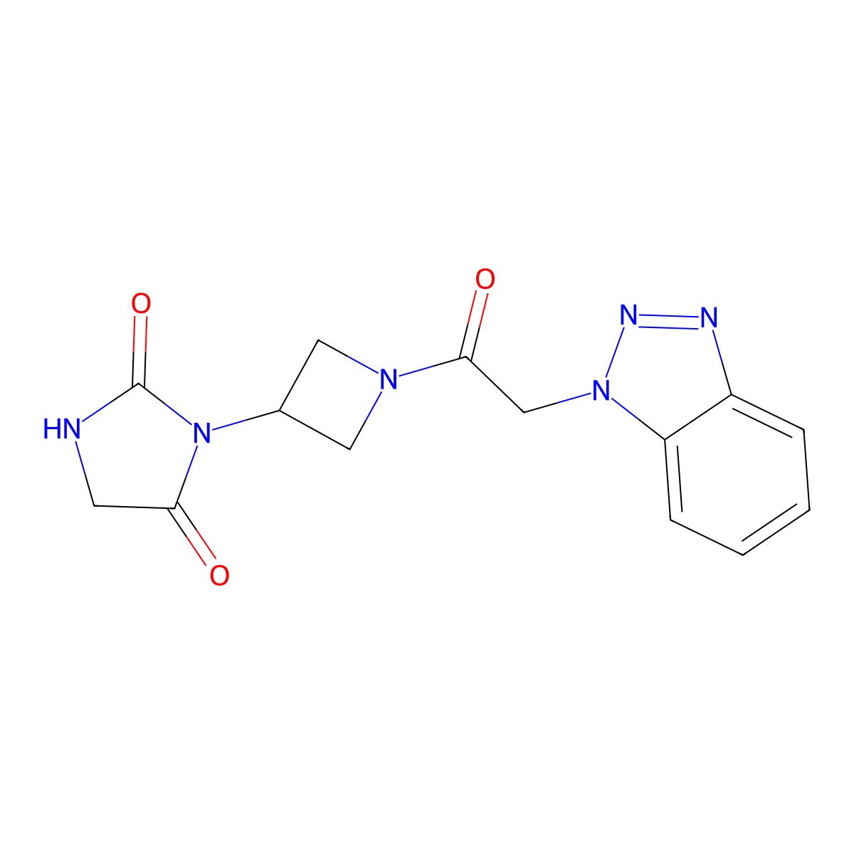 3-(1-(2-(1H-benzo[d][1,2,3]triazol-1-yl)acetyl)azetidin-3-yl)imidazolidine-2,4-dione molecular structure, CAS 2034311-00-5