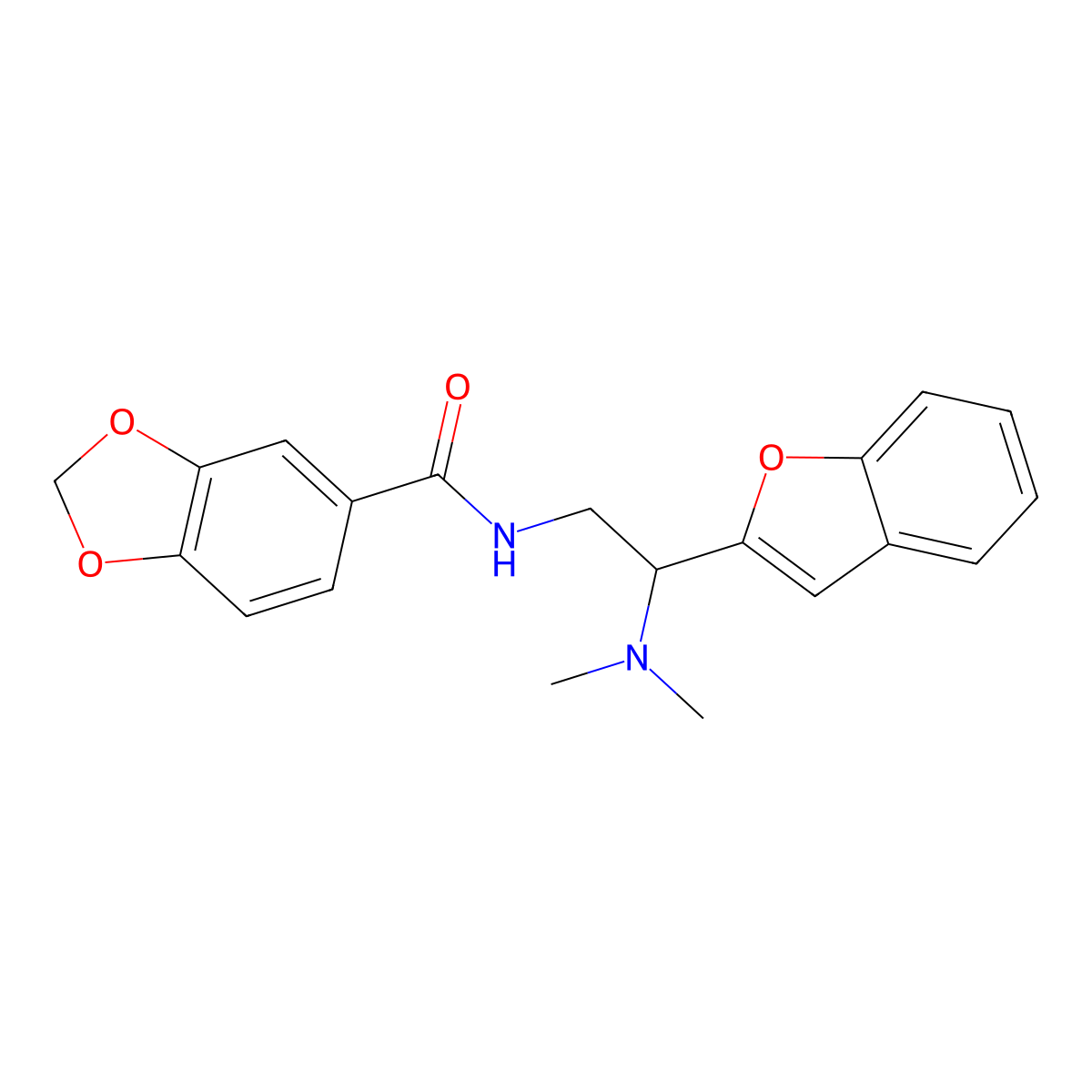 N-(2-(benzofuran-2-yl)-2-(dimethylamino)ethyl)benzo[d][1,3]dioxole-5-carboxamide molecular structure, CAS 2034311-01-6
