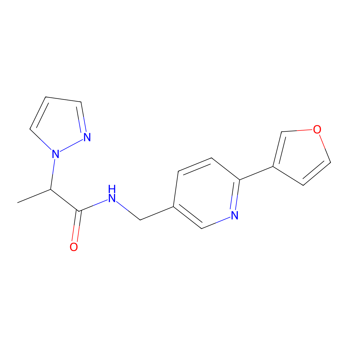 N-{[6-(furan-3-yl)pyridin-3-yl]methyl}-2-(1H-pyrazol-1-yl)propanamide molecular structure, CAS 2034311-02-7
