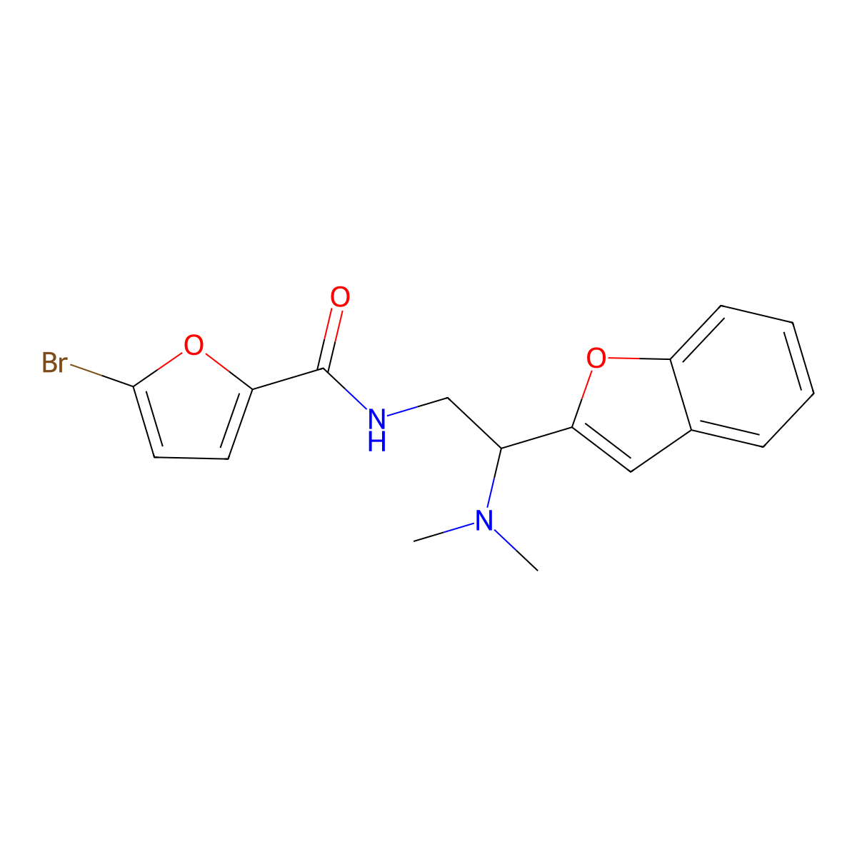 N-(2-(benzofuran-2-yl)-2-(dimethylamino)ethyl)-5-bromofuran-2-carboxamide molecular structure, CAS 2034311-08-3