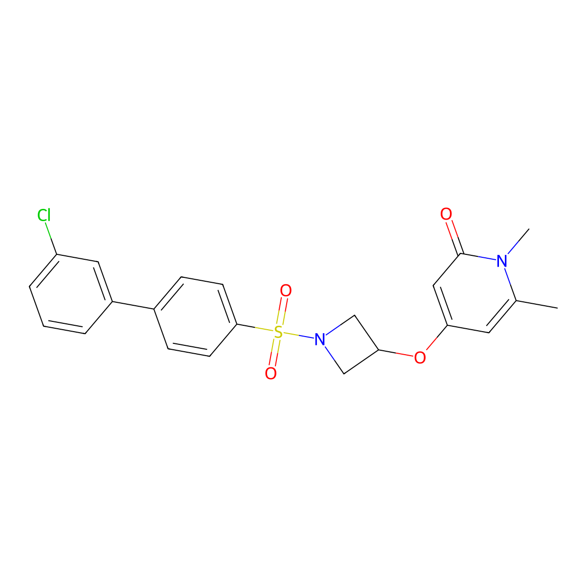 4-((1-((3'-chloro-[1,1'-biphenyl]-4-yl)sulfonyl)azetidin-3-yl)oxy)-1,6-dimethylpyridin-2(1H)-one molecular structure, CAS 2034311-10-7