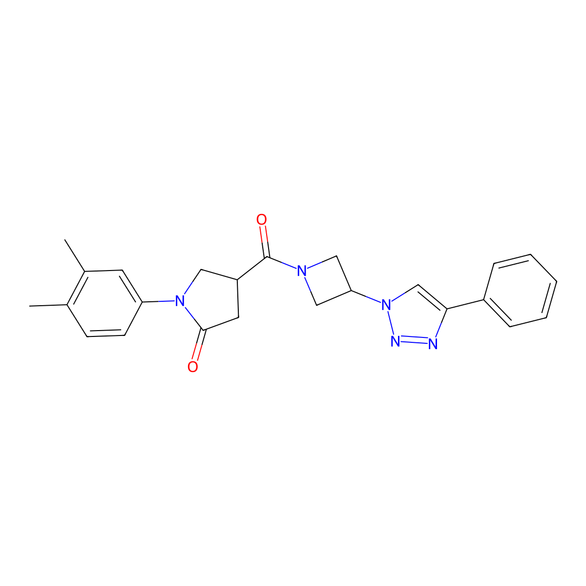 1-(3,4-dimethylphenyl)-4-[3-(4-phenyl-1H-1,2,3-triazol-1-yl)azetidine-1-carbonyl]pyrrolidin-2-one molecular structure, CAS 2034311-24-3