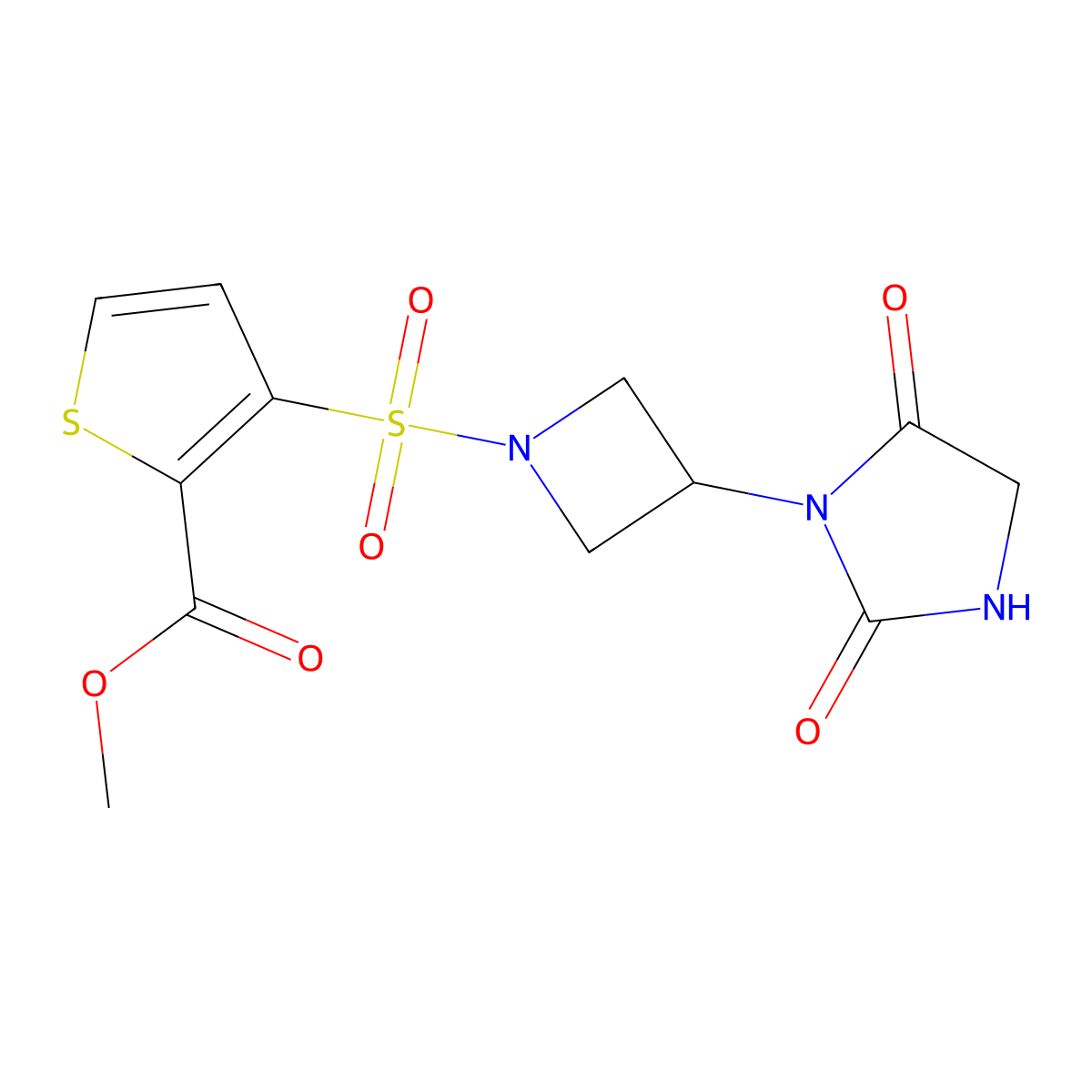 Methyl 3-{[3-(2,5-dioxoimidazolidin-1-yl)azetidin-1-yl]sulfonyl}thiophene-2-carboxylate molecular structure, CAS 2034311-36-7