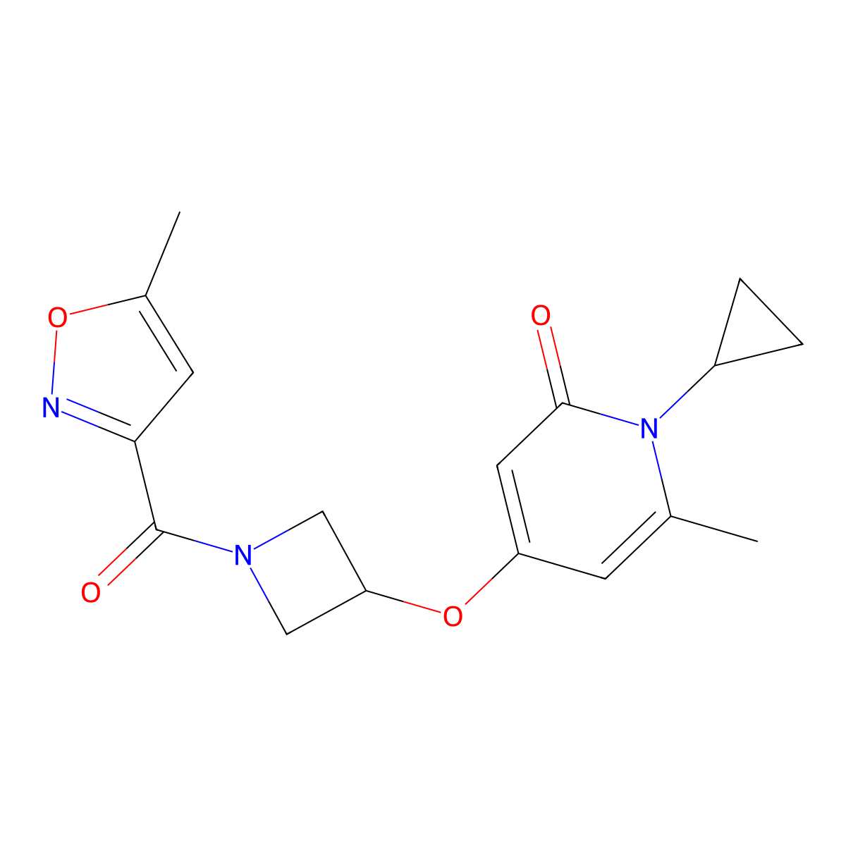 1-cyclopropyl-6-methyl-4-((1-(5-methylisoxazole-3-carbonyl)azetidin-3-yl)oxy)pyridin-2(1H)-one molecular structure, CAS 2034311-38-9