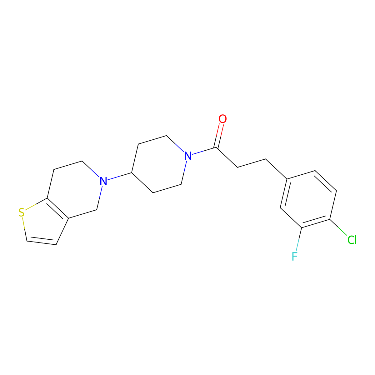 3-(4-chloro-3-fluorophenyl)-1-(4-(6,7-dihydrothieno[3,2-c]pyridin-5(4H)-yl)piperidin-1-yl)propan-1-one molecular structure, CAS 2034311-39-0