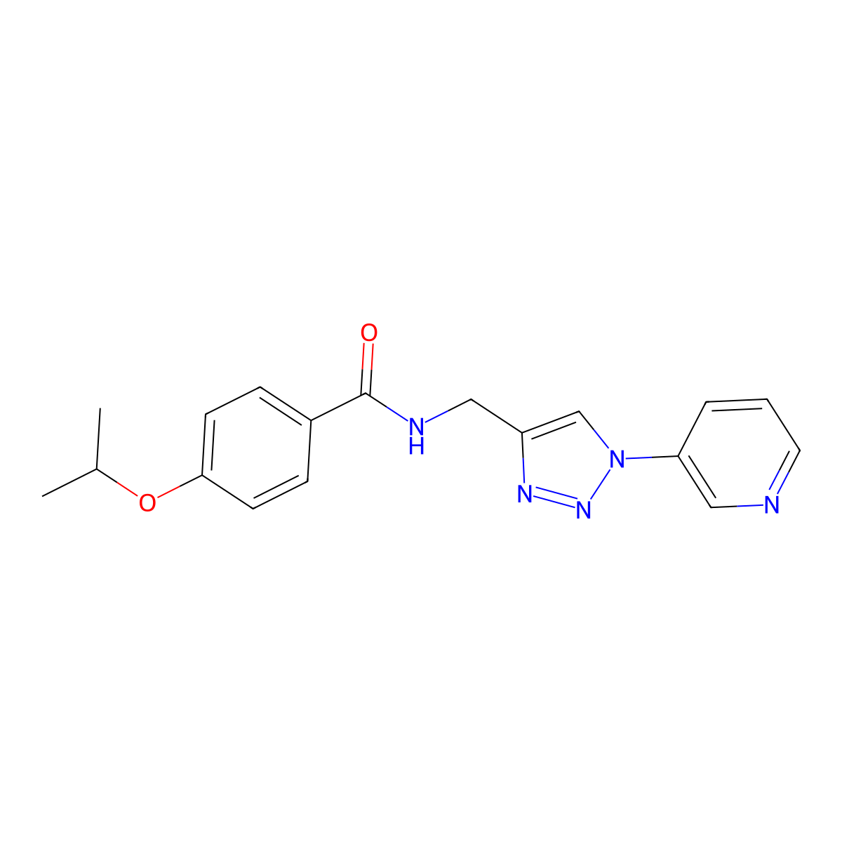 4-isopropoxy-N-((1-(pyridin-3-yl)-1H-1,2,3-triazol-4-yl)methyl)benzamide molecular structure, CAS 2034311-45-8