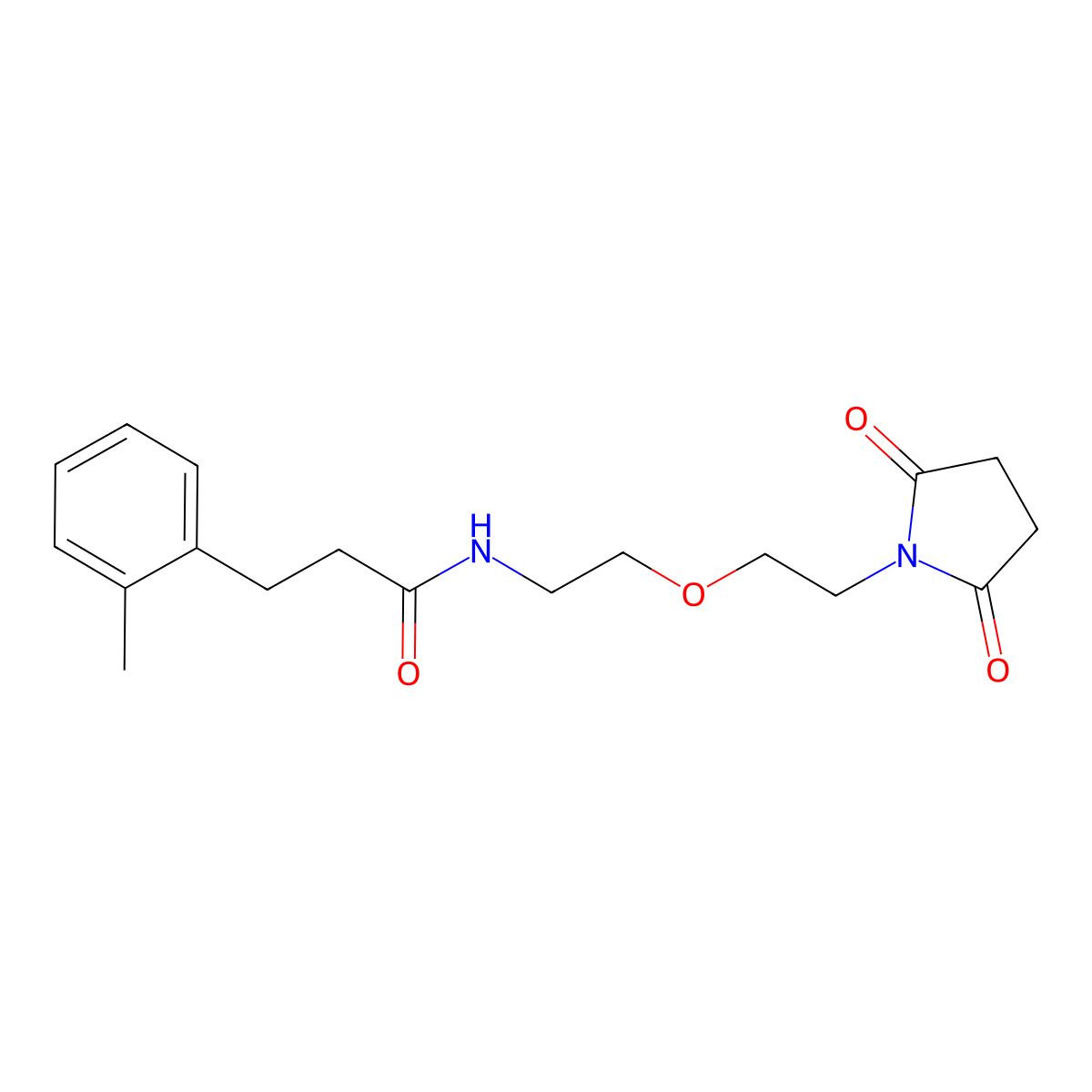 N-(2-(2-(2,5-dioxopyrrolidin-1-yl)ethoxy)ethyl)-3-(o-tolyl)propanamide molecular structure, CAS 2034311-53-8