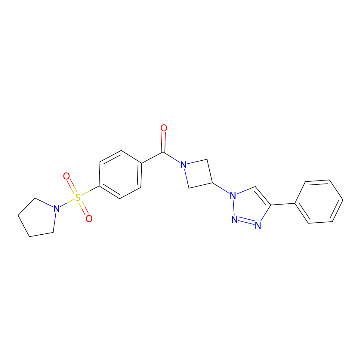 (3-(4-phenyl-1H-1,2,3-triazol-1-yl)azetidin-1-yl)(4-(pyrrolidin-1-ylsulfonyl)phenyl)methanone molecular structure, CAS 2034311-58-3