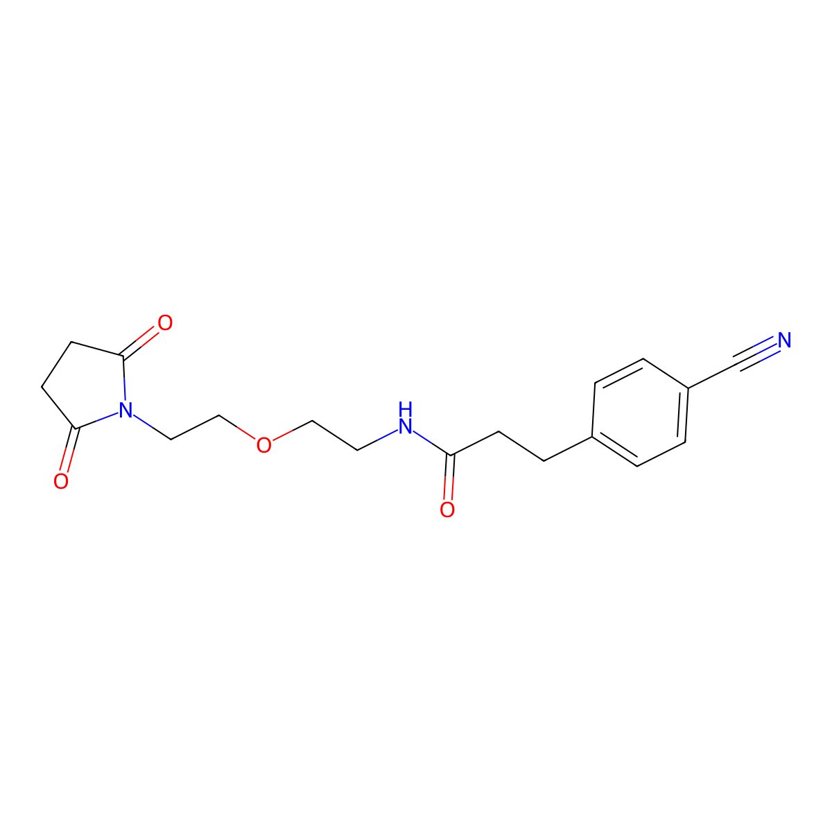 3-(4-cyanophenyl)-N-(2-(2-(2,5-dioxopyrrolidin-1-yl)ethoxy)ethyl)propanamide molecular structure, CAS 2034311-61-8