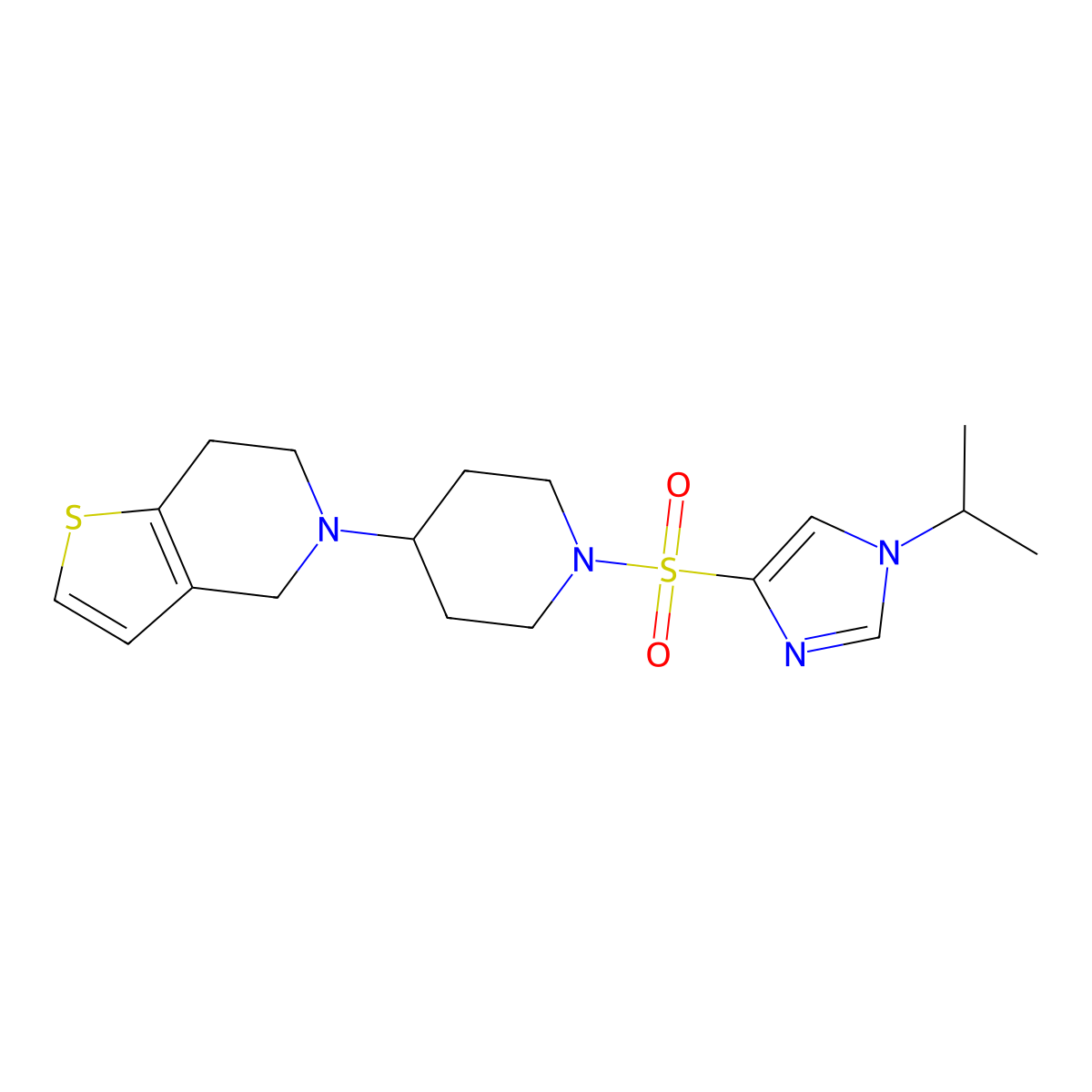5-(1-((1-isopropyl-1H-imidazol-4-yl)sulfonyl)piperidin-4-yl)-4,5,6,7-tetrahydrothieno[3,2-c]pyridine molecular structure, CAS 2034311-62-9
