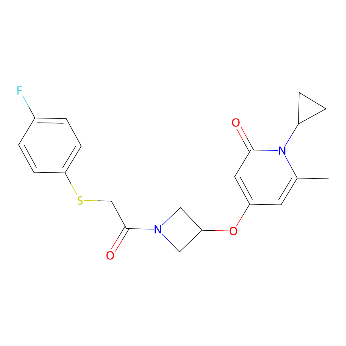 1-cyclopropyl-4-((1-(2-((4-fluorophenyl)thio)acetyl)azetidin-3-yl)oxy)-6-methylpyridin-2(1H)-one molecular structure, CAS 2034311-63-0