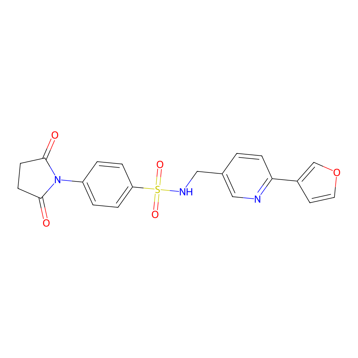 4-(2,5-dioxopyrrolidin-1-yl)-N-((6-(furan-3-yl)pyridin-3-yl)methyl)benzenesulfonamide molecular structure, CAS 2034311-74-3