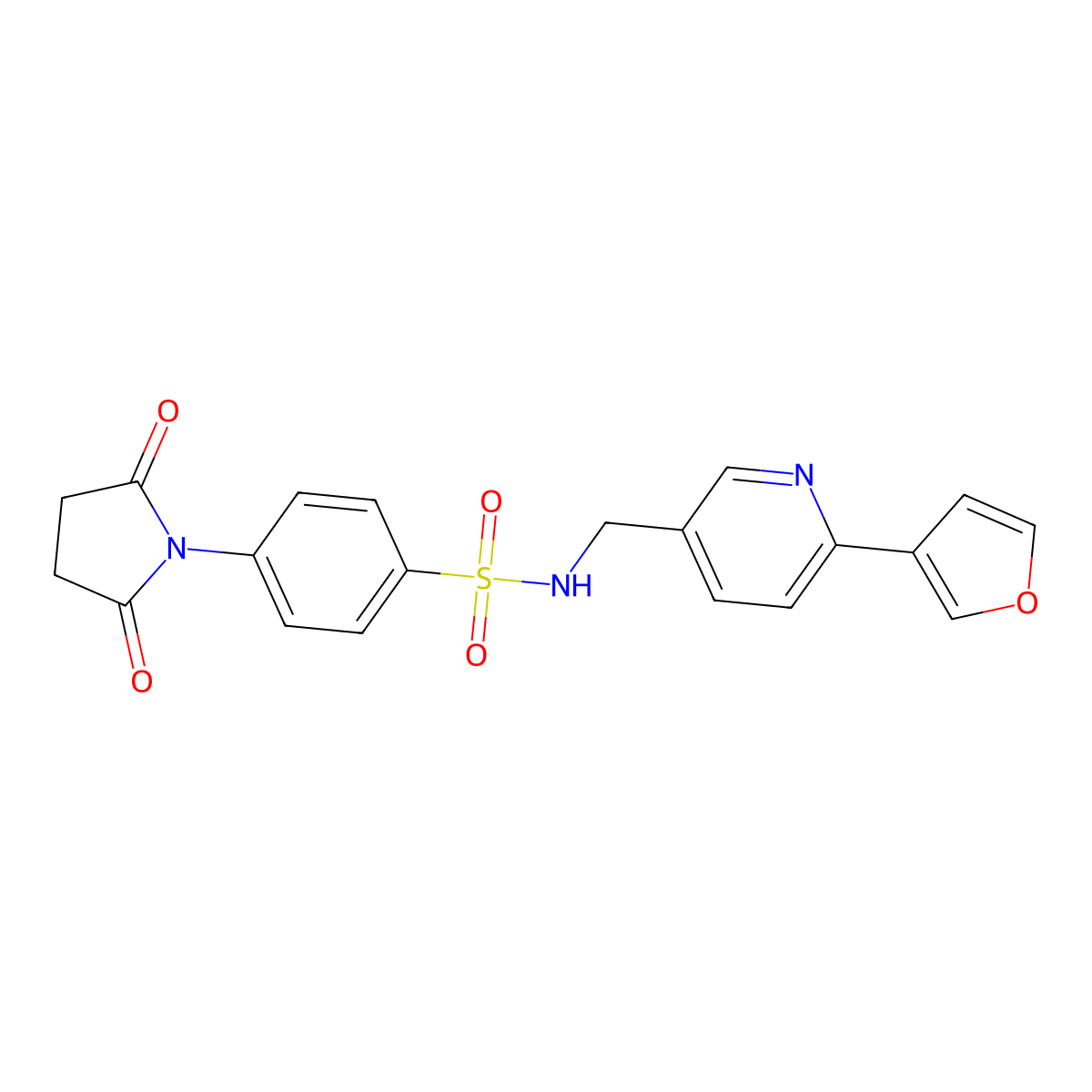 4-(2,5-dioxopyrrolidin-1-yl)-N-((6-(furan-3-yl)pyridin-3-yl)methyl)benzenesulfonamide molecular structure, CAS 2034311-74-3