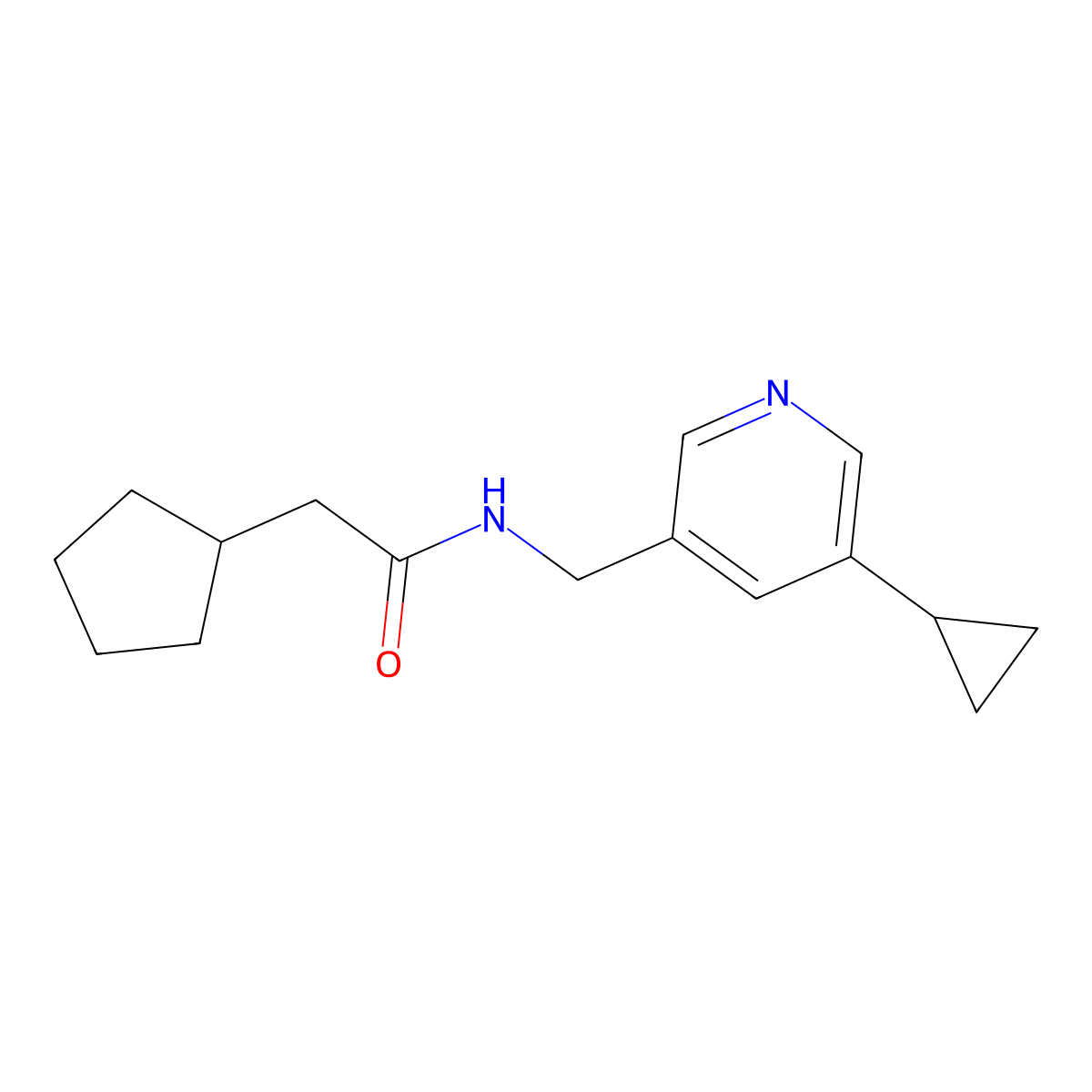 2-cyclopentyl-N-[(5-cyclopropylpyridin-3-yl)methyl]acetamide molecular structure, CAS 2034311-75-4