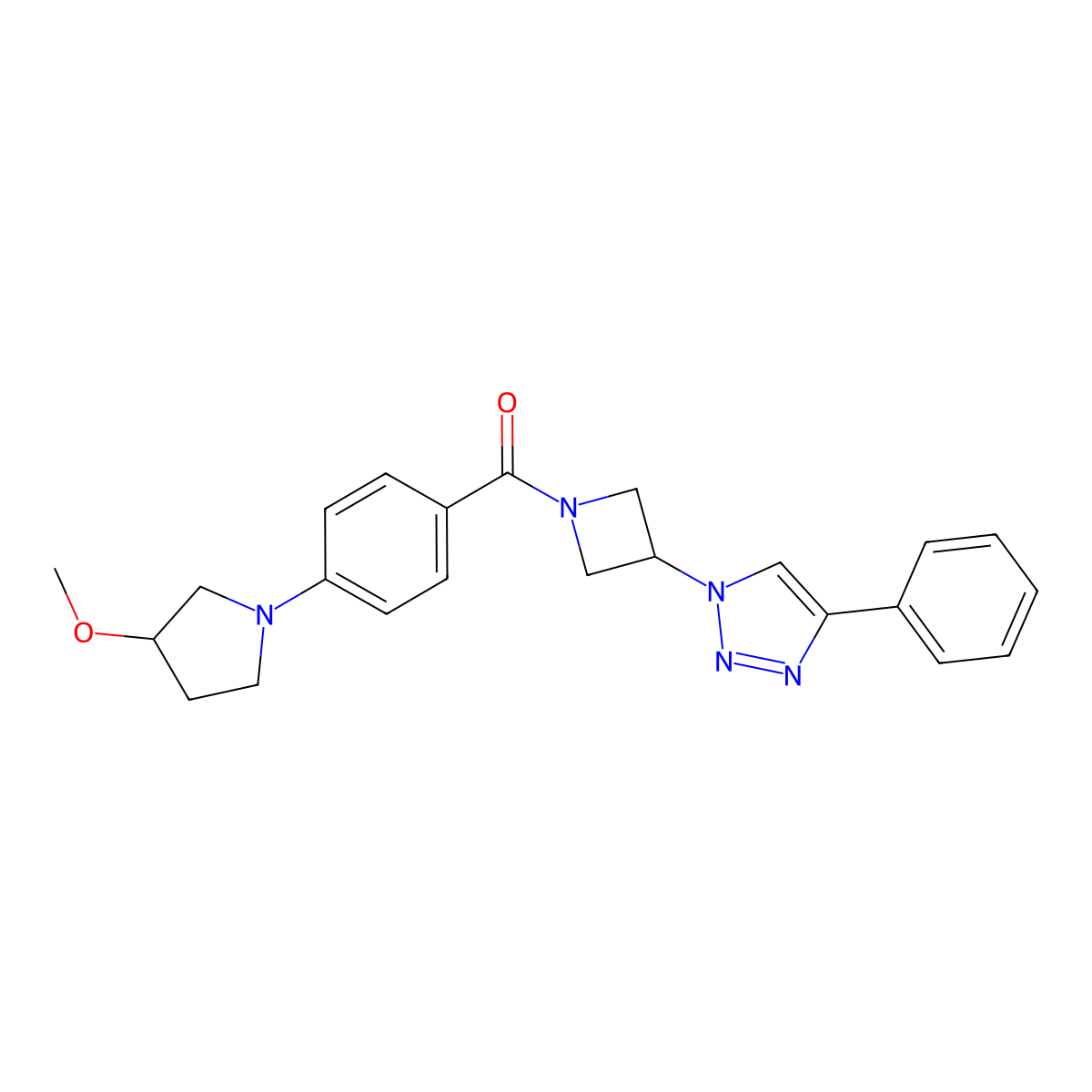 (4-(3-methoxypyrrolidin-1-yl)phenyl)(3-(4-phenyl-1H-1,2,3-triazol-1-yl)azetidin-1-yl)methanone molecular structure, CAS 2034311-77-6