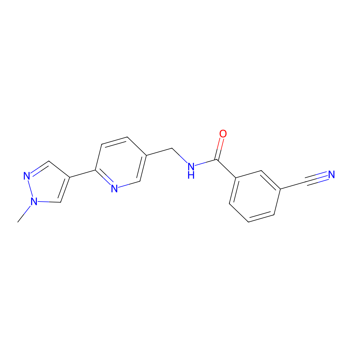 3-cyano-N-((6-(1-methyl-1H-pyrazol-4-yl)pyridin-3-yl)methyl)benzamide molecular structure, CAS 2034311-84-5