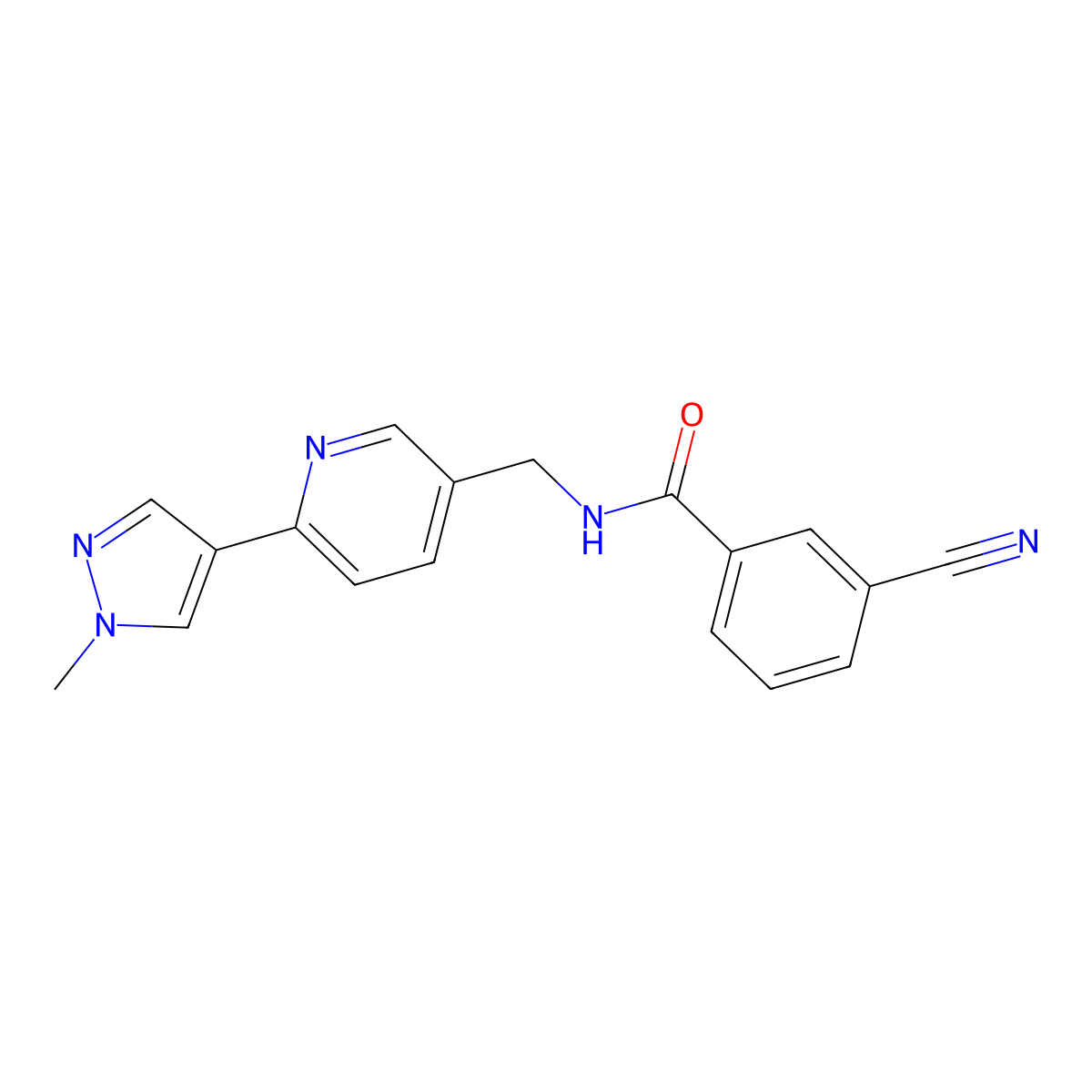 3-cyano-N-((6-(1-methyl-1H-pyrazol-4-yl)pyridin-3-yl)methyl)benzamide molecular structure, CAS 2034311-84-5