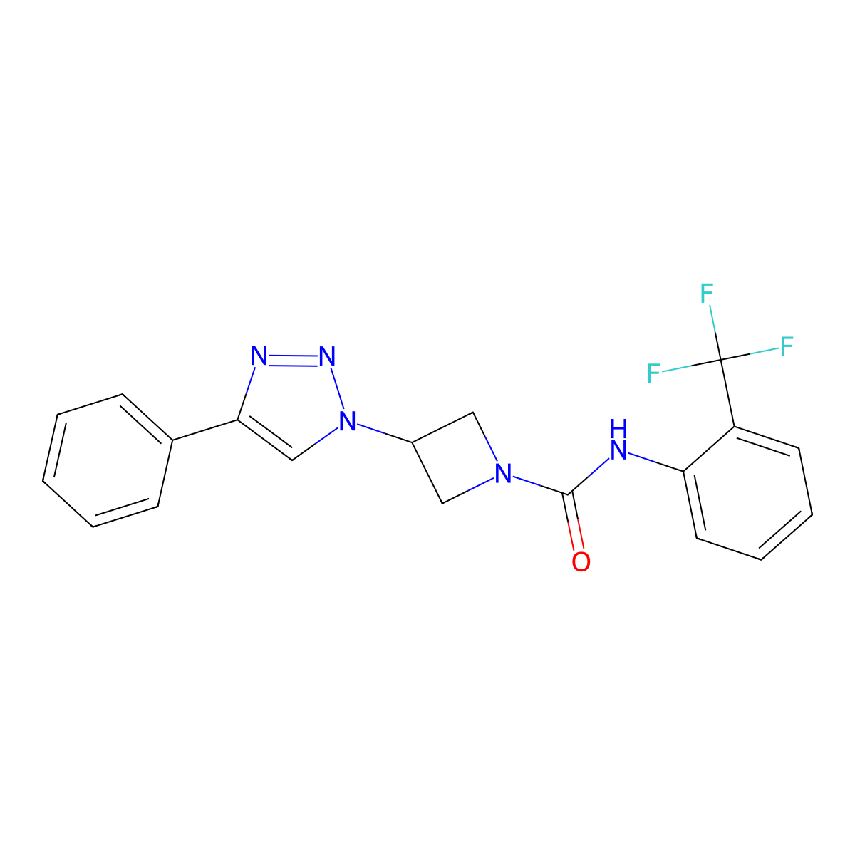 3-(4-phenyl-1H-1,2,3-triazol-1-yl)-N-(2-(trifluoromethyl)phenyl)azetidine-1-carboxamide molecular structure, CAS 2034311-86-7